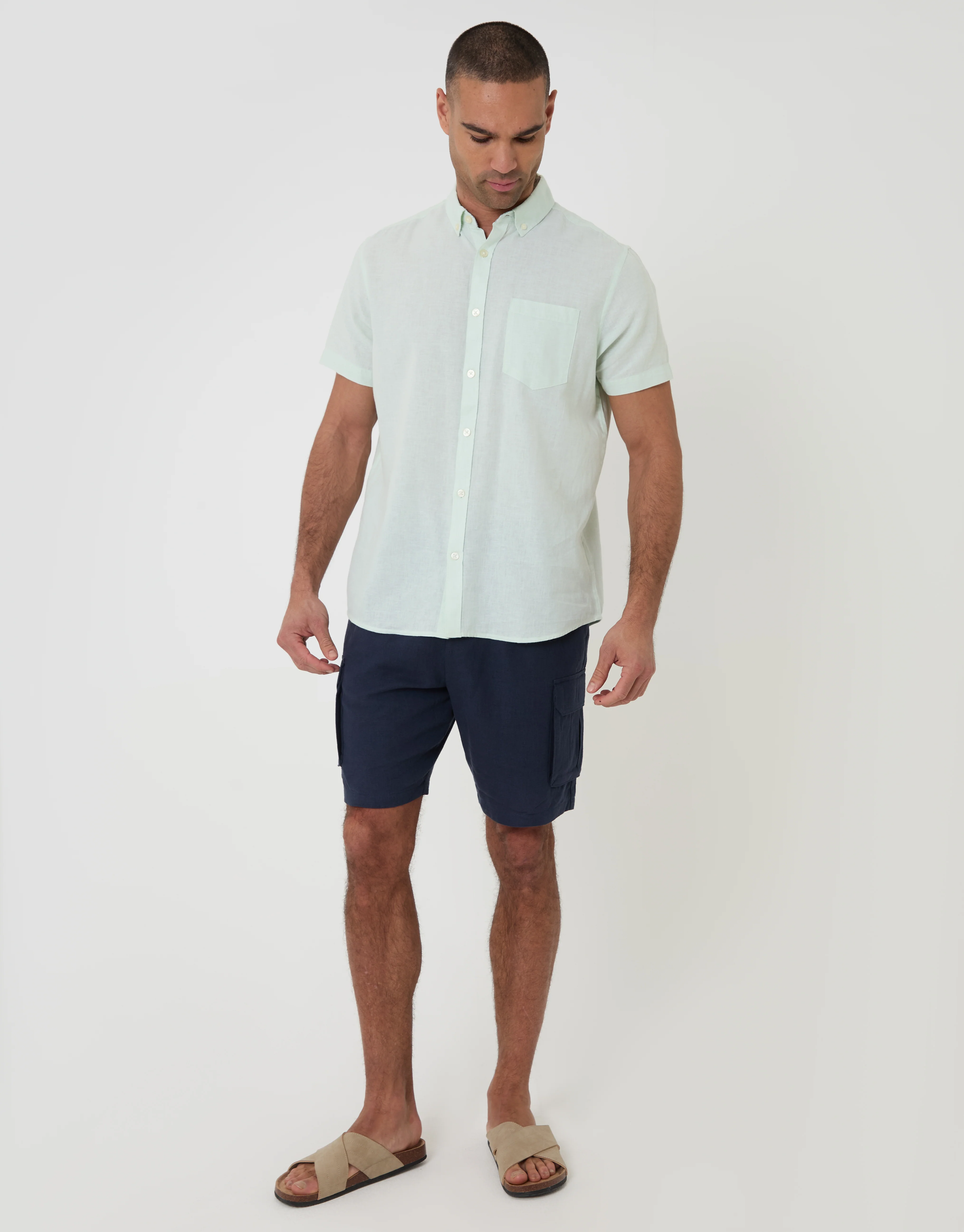 Short Sleeve Linen Blend Shirt in Mint Green - Image 3