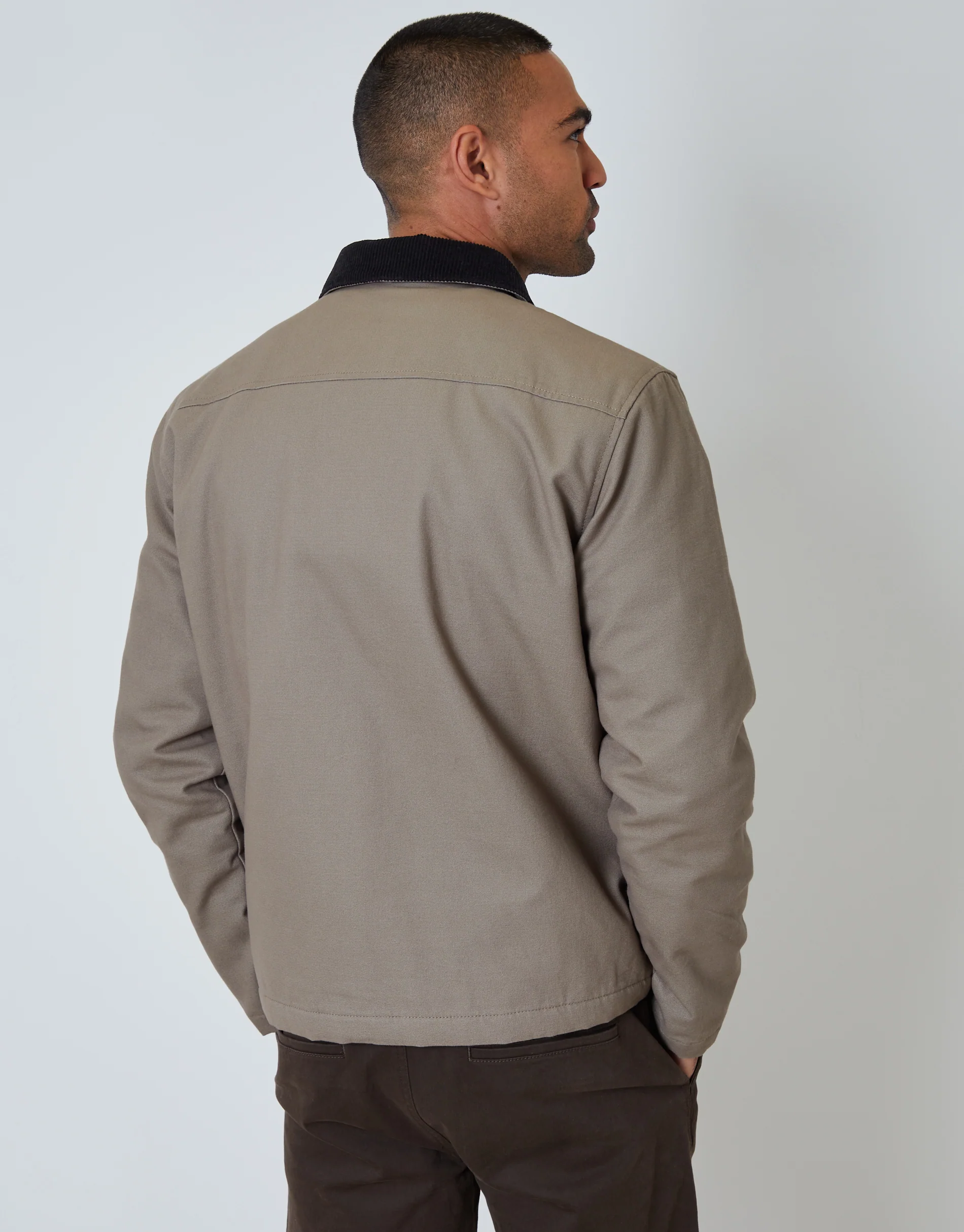 Brown Collared Lightweight Jacket in Mushroom - Image 2