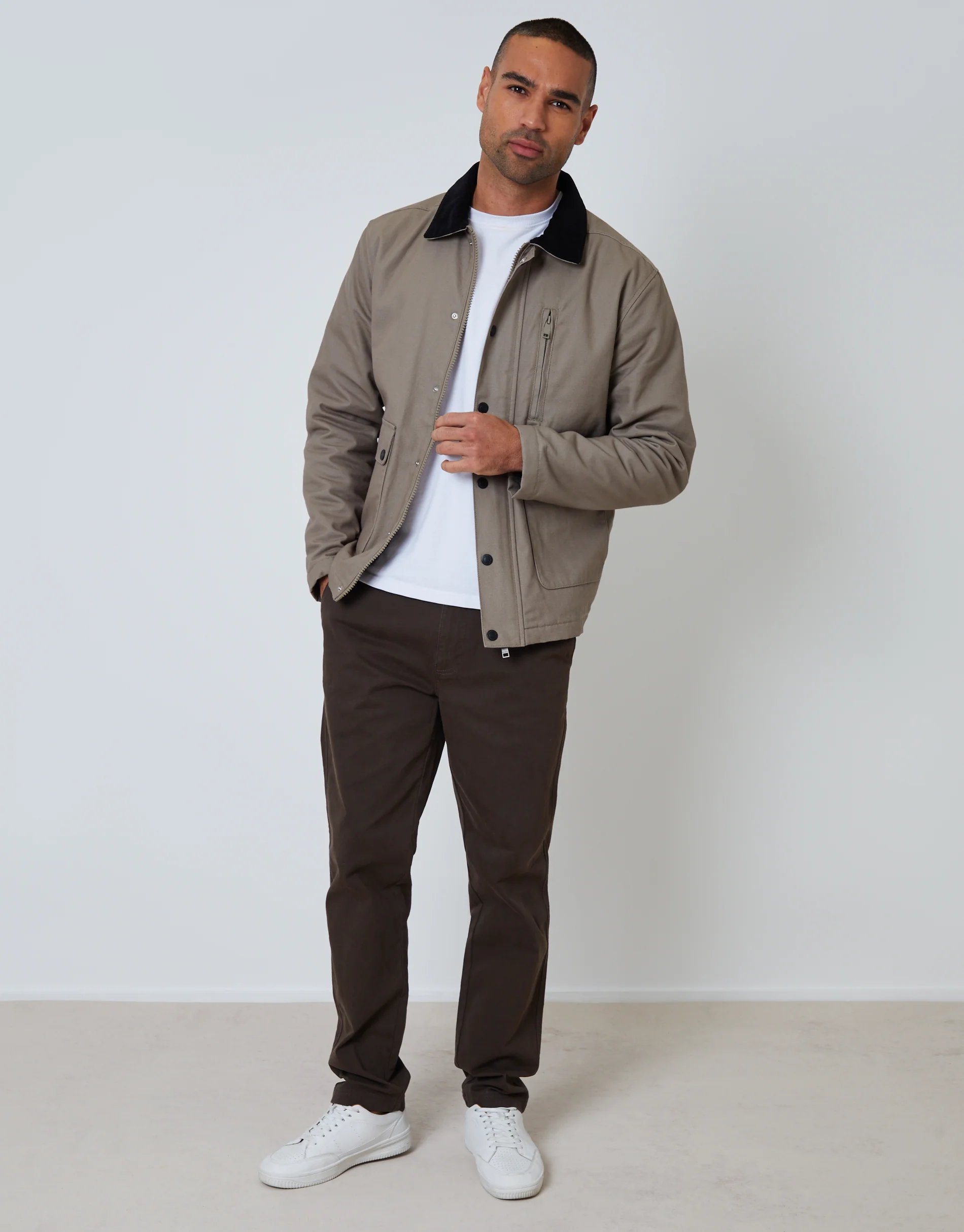 Brown Collared Lightweight Jacket in Mushroom - Image 3