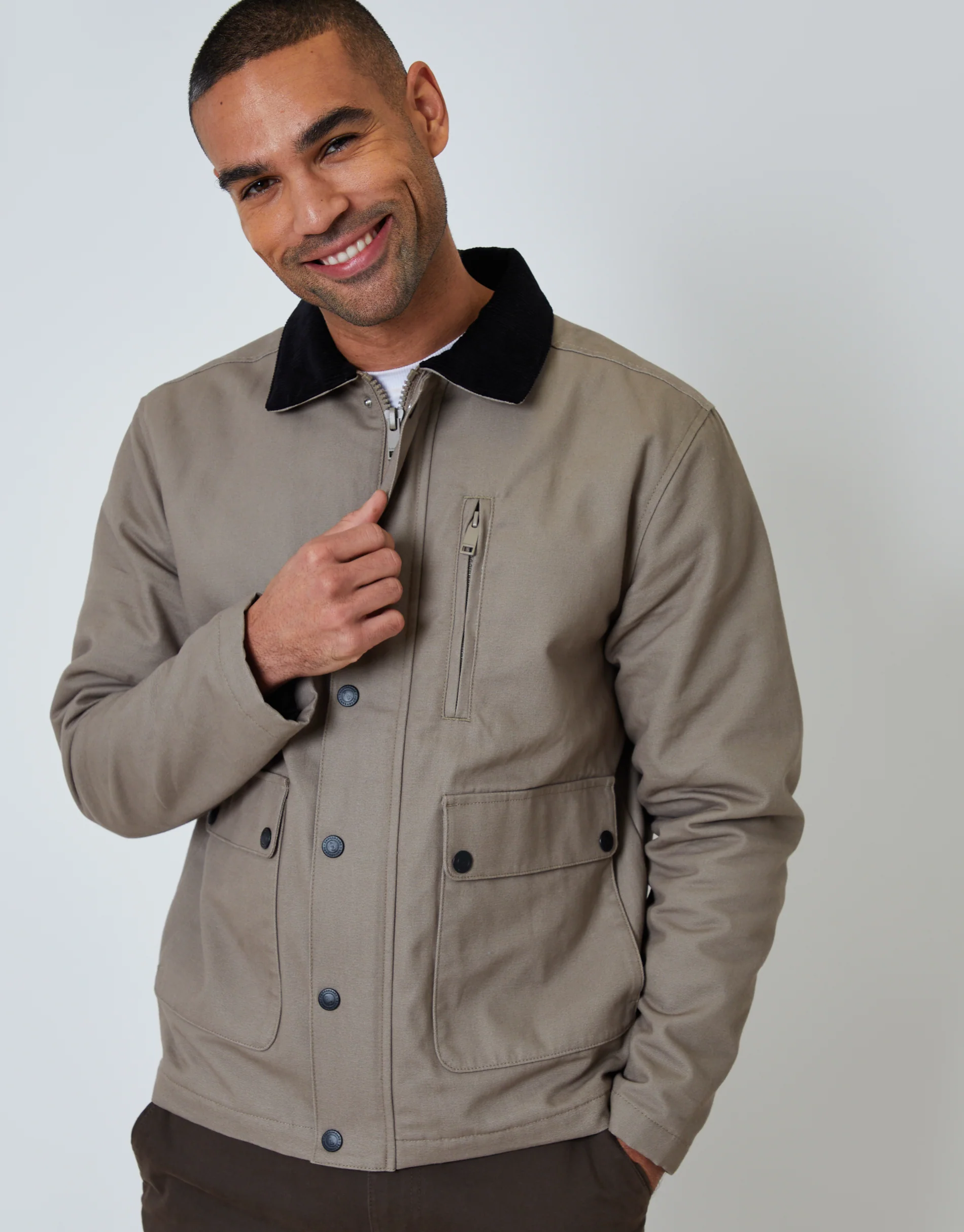 Brown Collared Lightweight Jacket in Mushroom - Image 6