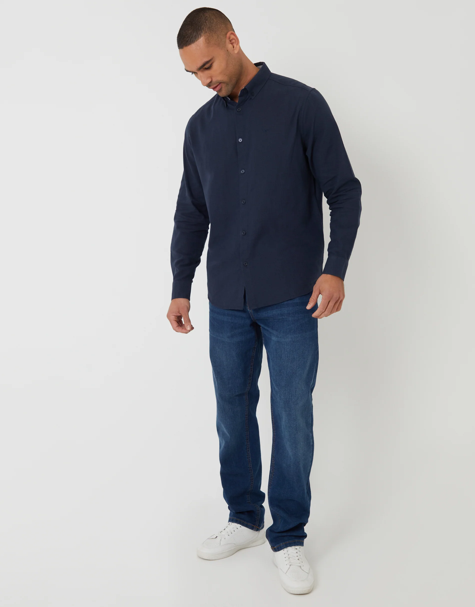 Long Sleeve Linen Blend Shirt in Navy - Image 3
