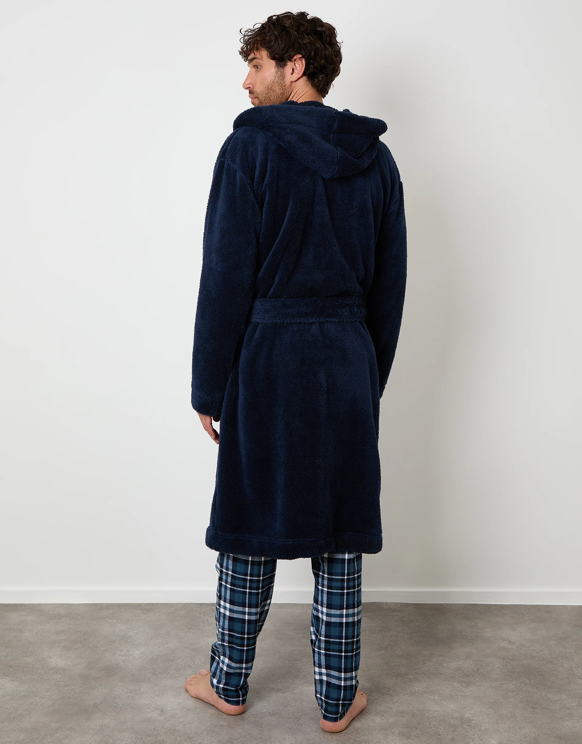 Borg Hooded Dressing Gown in Navy - Image 2