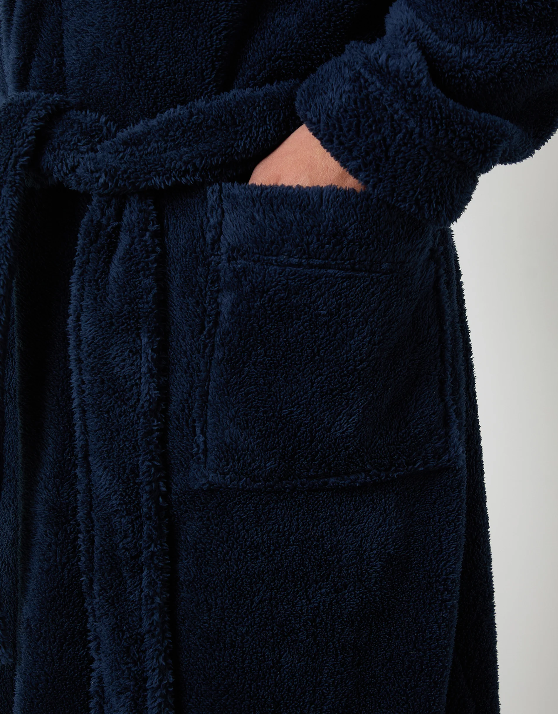 Borg Hooded Dressing Gown in Navy - Image 4