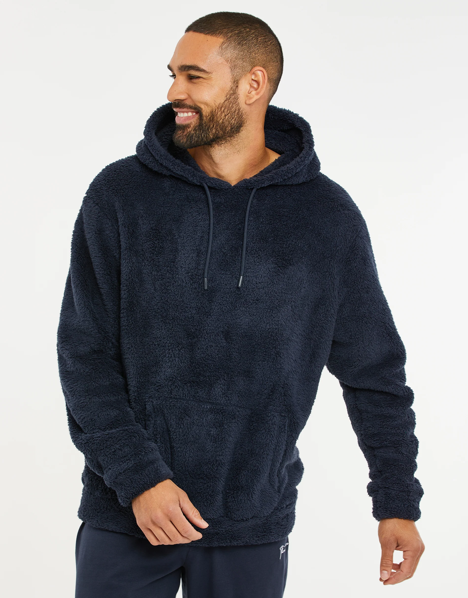 Borg Lounge Hoodie in Navy