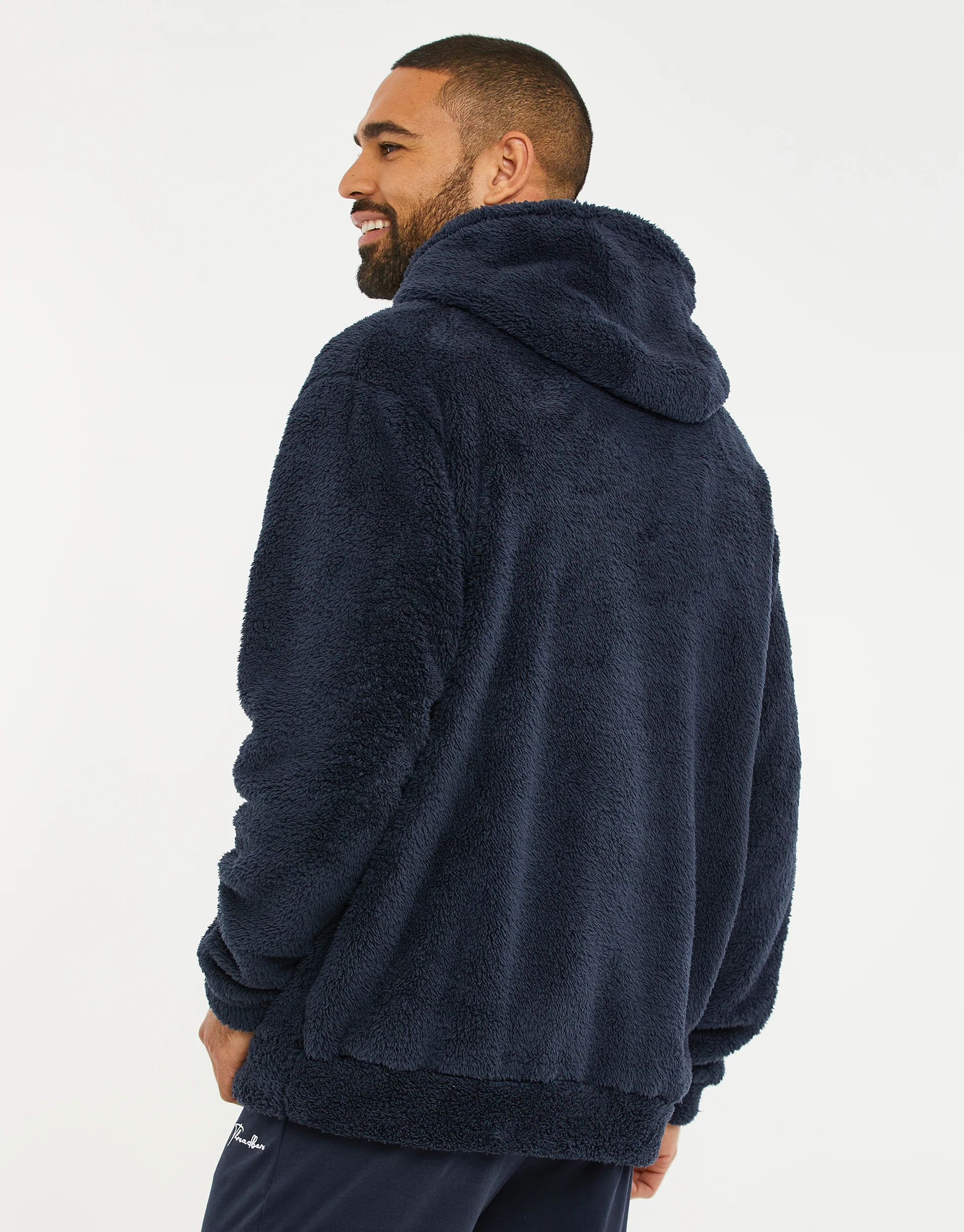 Borg Lounge Hoodie in Navy - Image 2