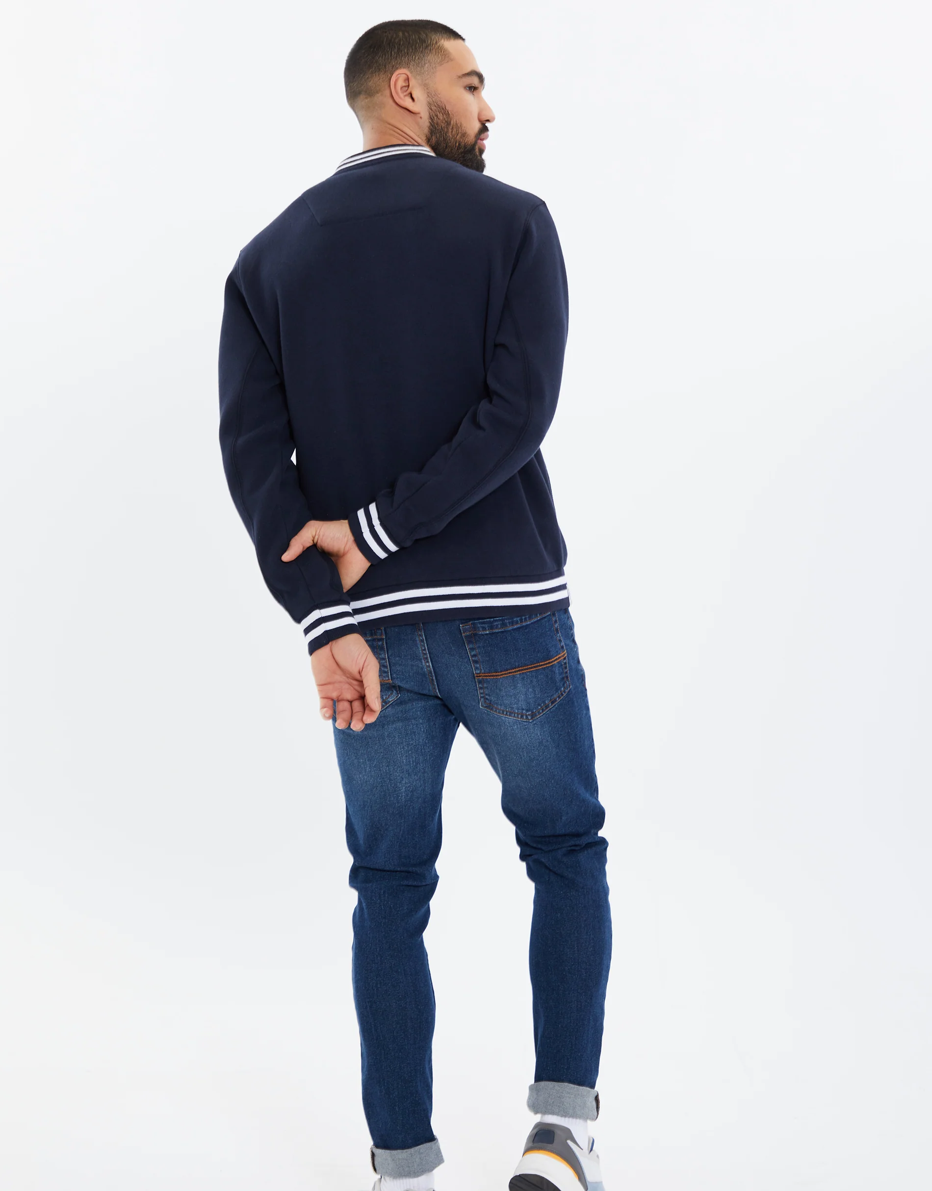 Fleece Baseball Varsity Jacket in Navy - Image 2