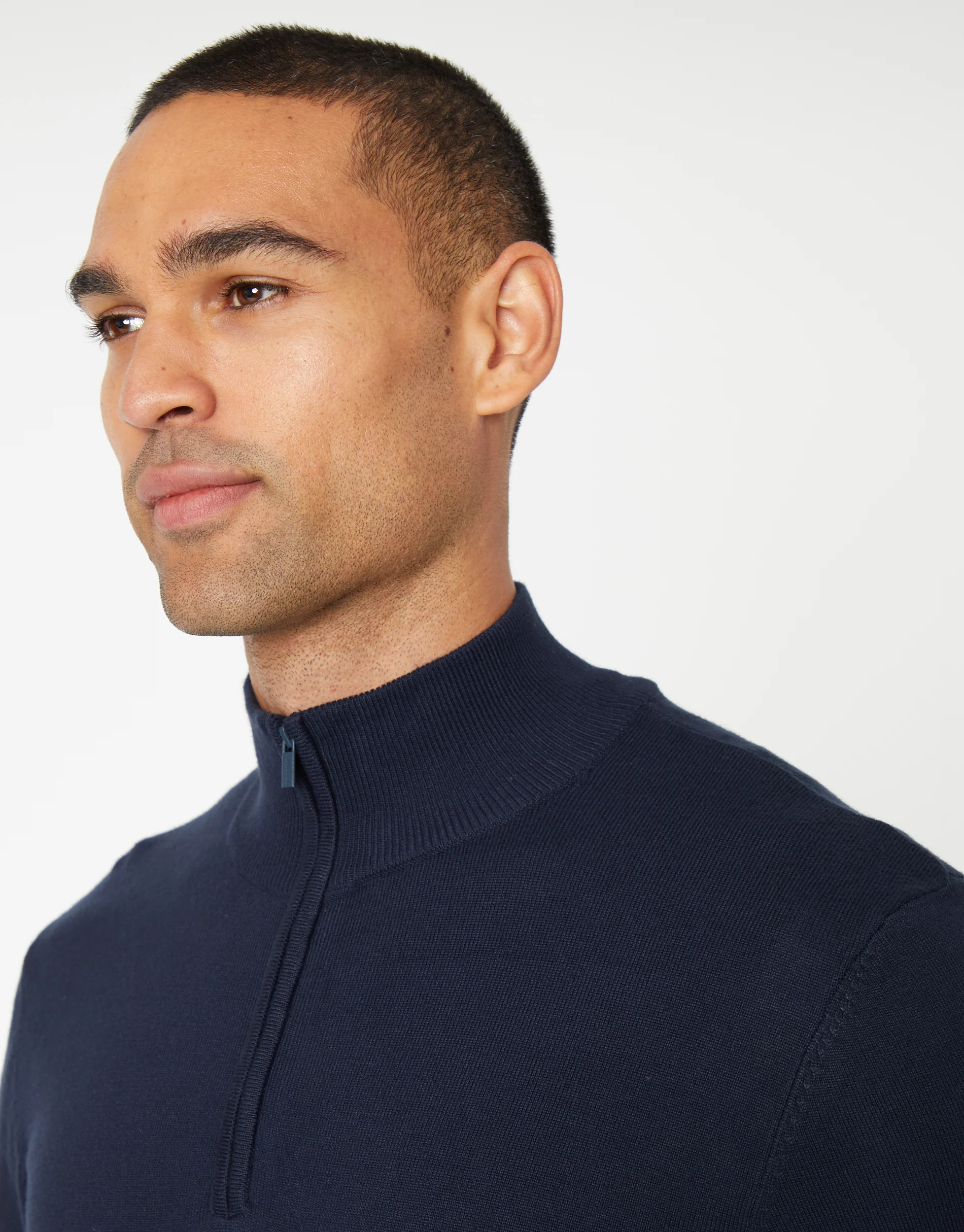 Funnel Neck Quarter Zip Knitted Jumper in Navy - Image 4