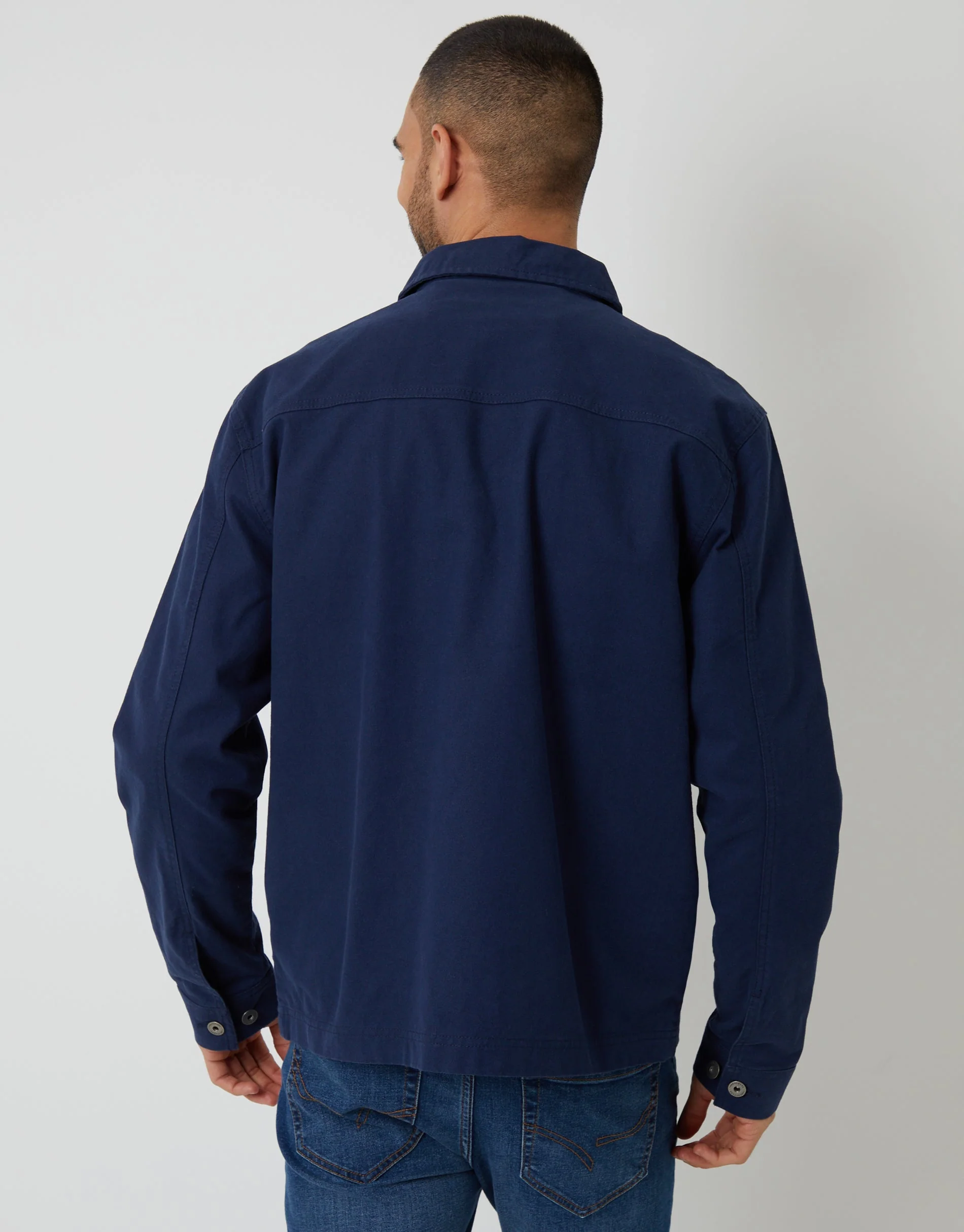 Button Up Lightweight Collared Utility Jacket in Navy - Image 2