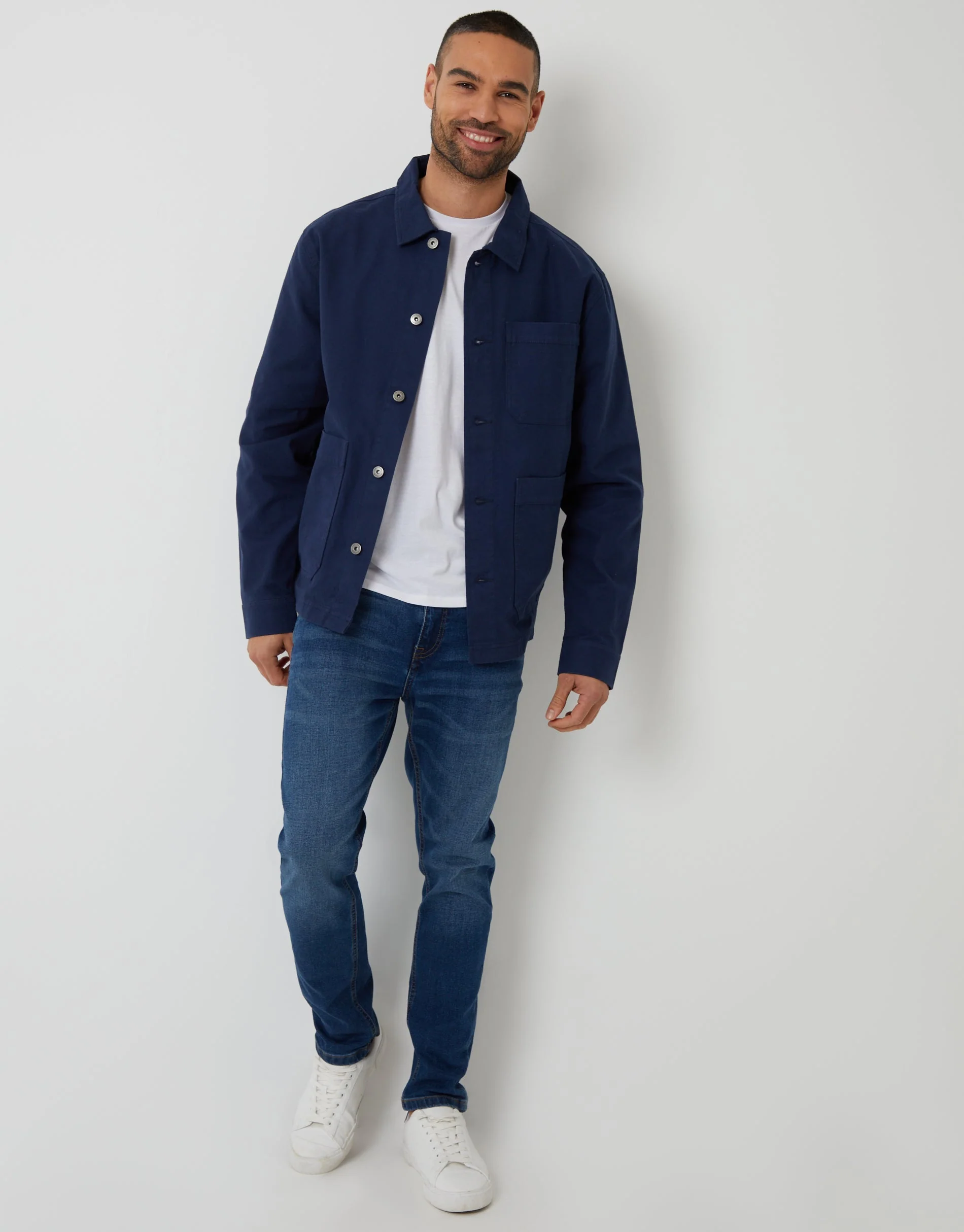 Button Up Lightweight Collared Utility Jacket in Navy - Image 3