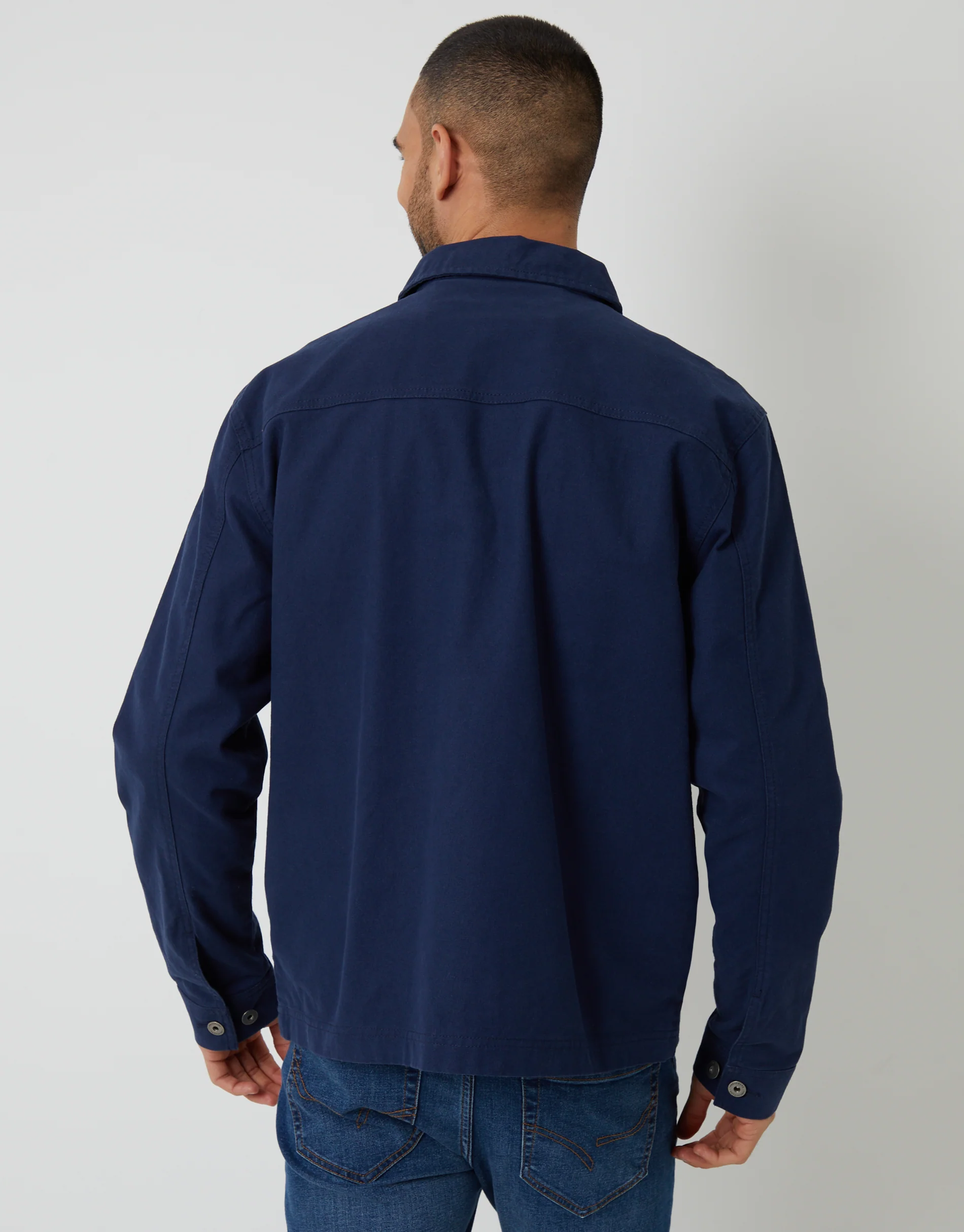 Button Up Lightweight Collared Utility Jacket in Navy - Image 6