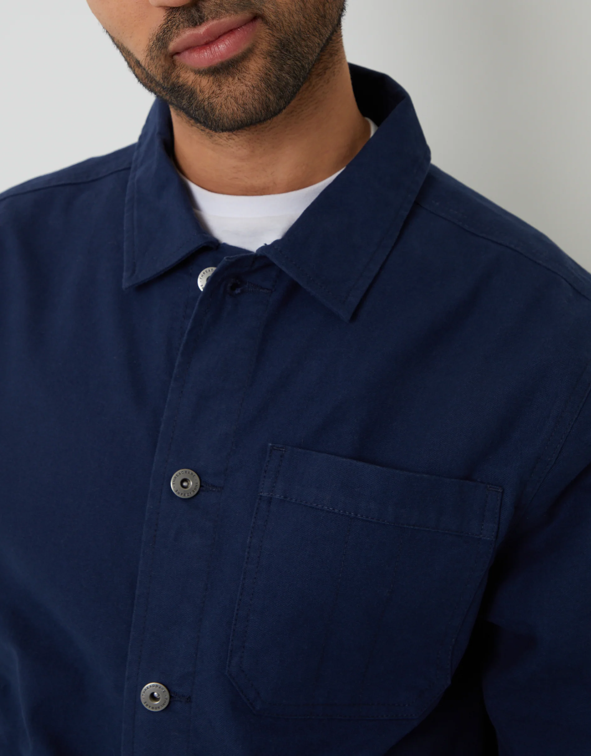 Button Up Lightweight Collared Utility Jacket in Navy - Image 8