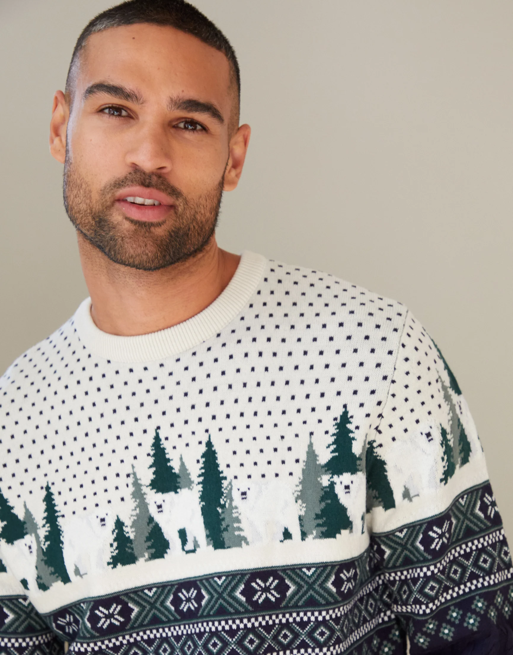 Cable Knit Fairisle Christmas Jumper in Navy - Image 4
