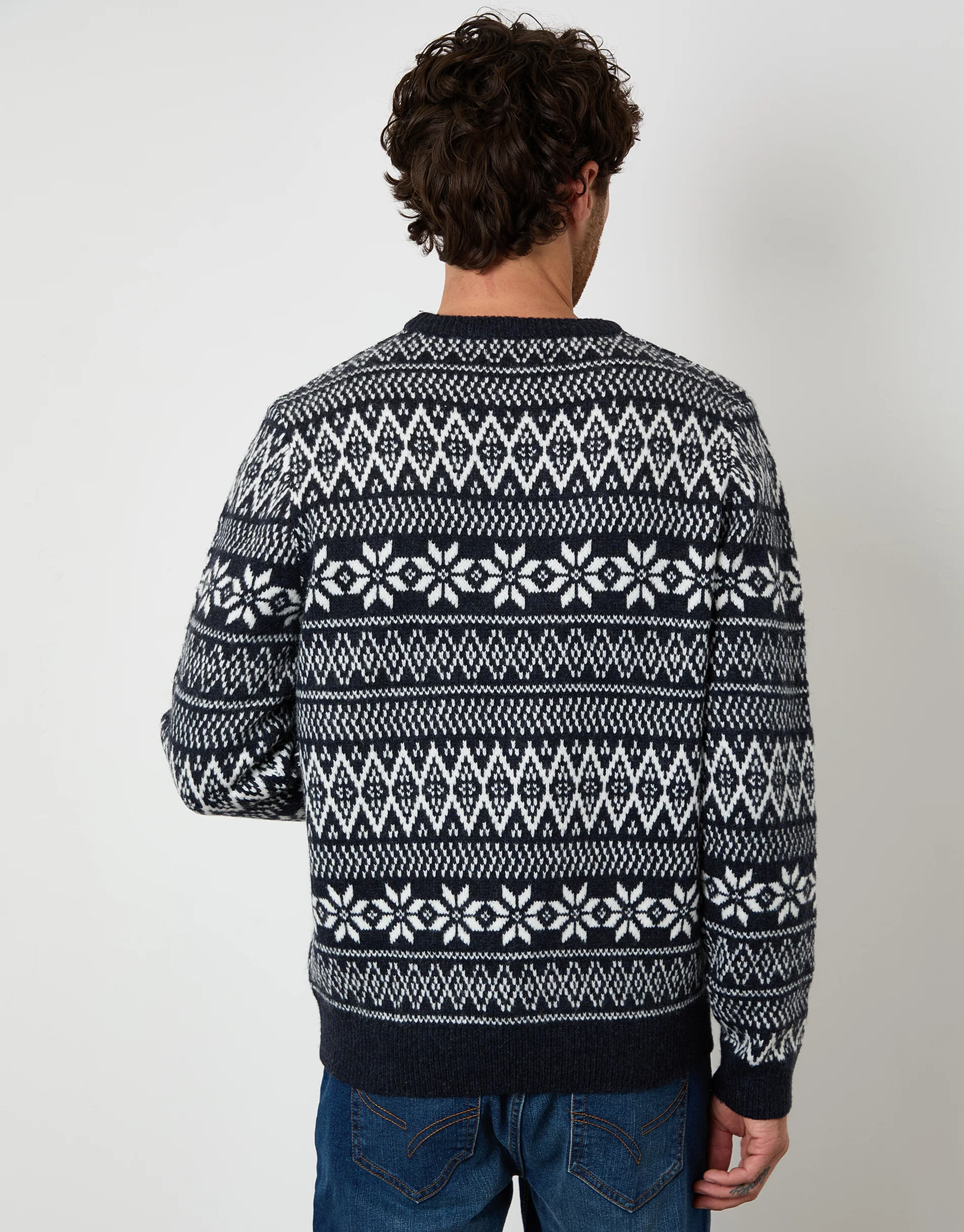 Christmas Fairisle Crew Neck Jumper in Navy - Image 2
