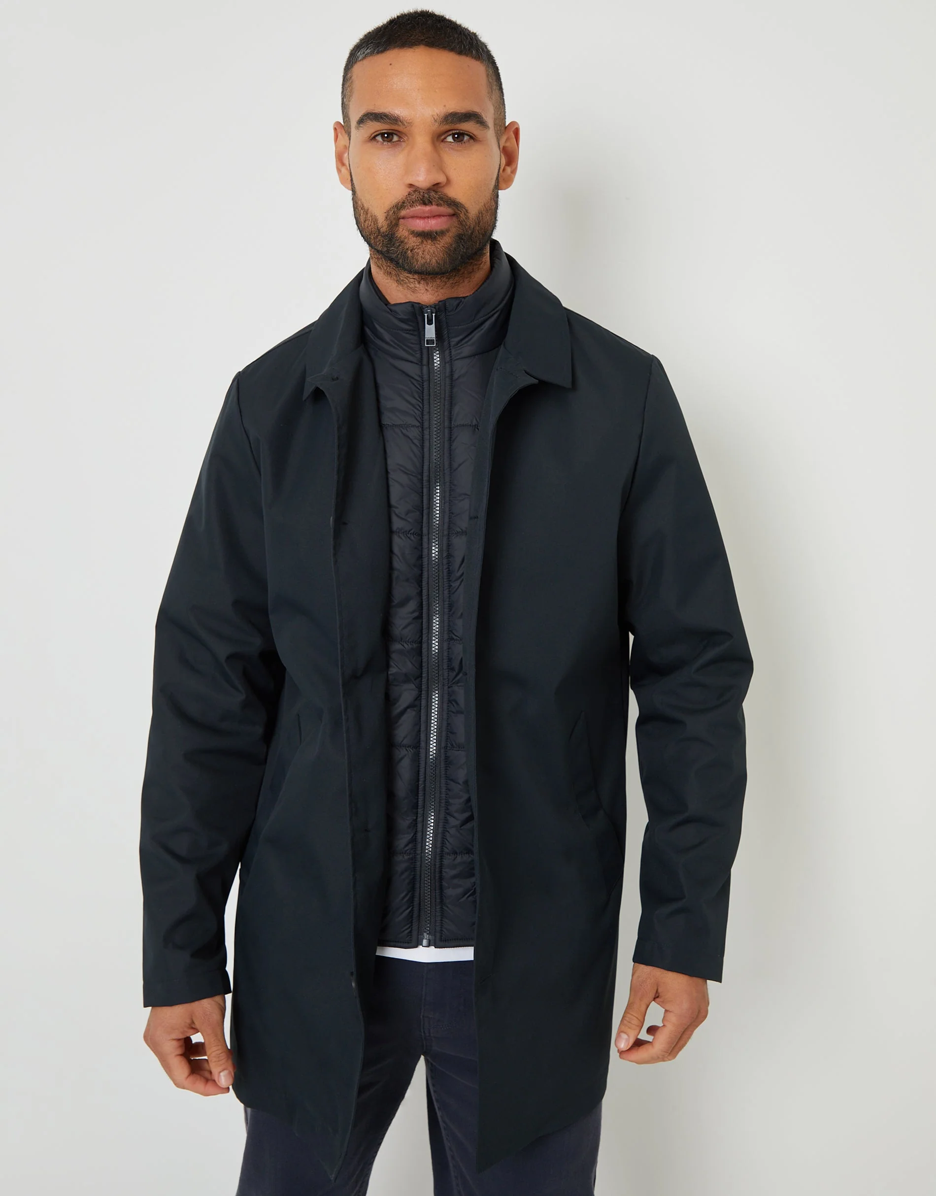 Collared Mock Layer Mac in Navy