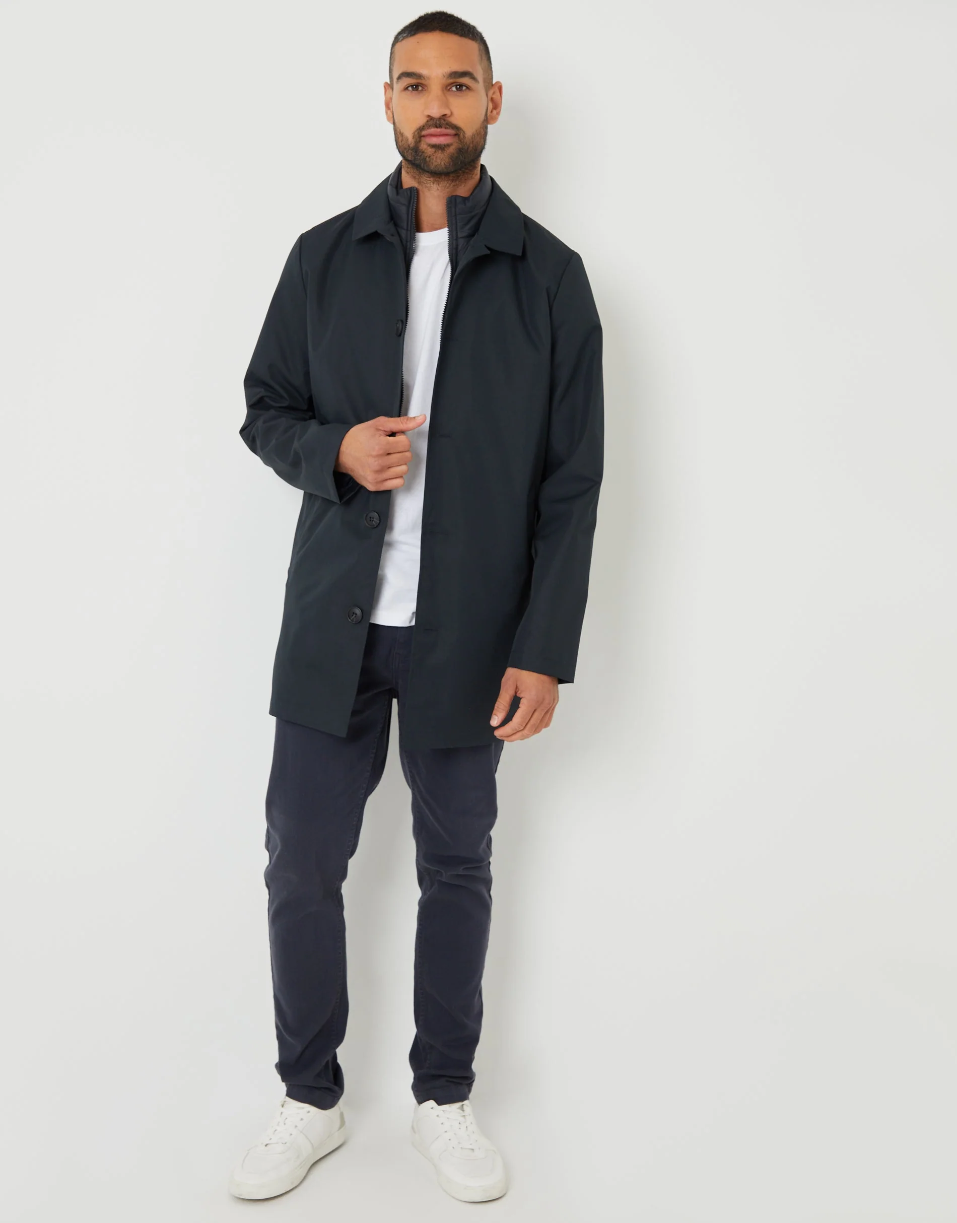 Collared Mock Layer Mac in Navy - Image 3