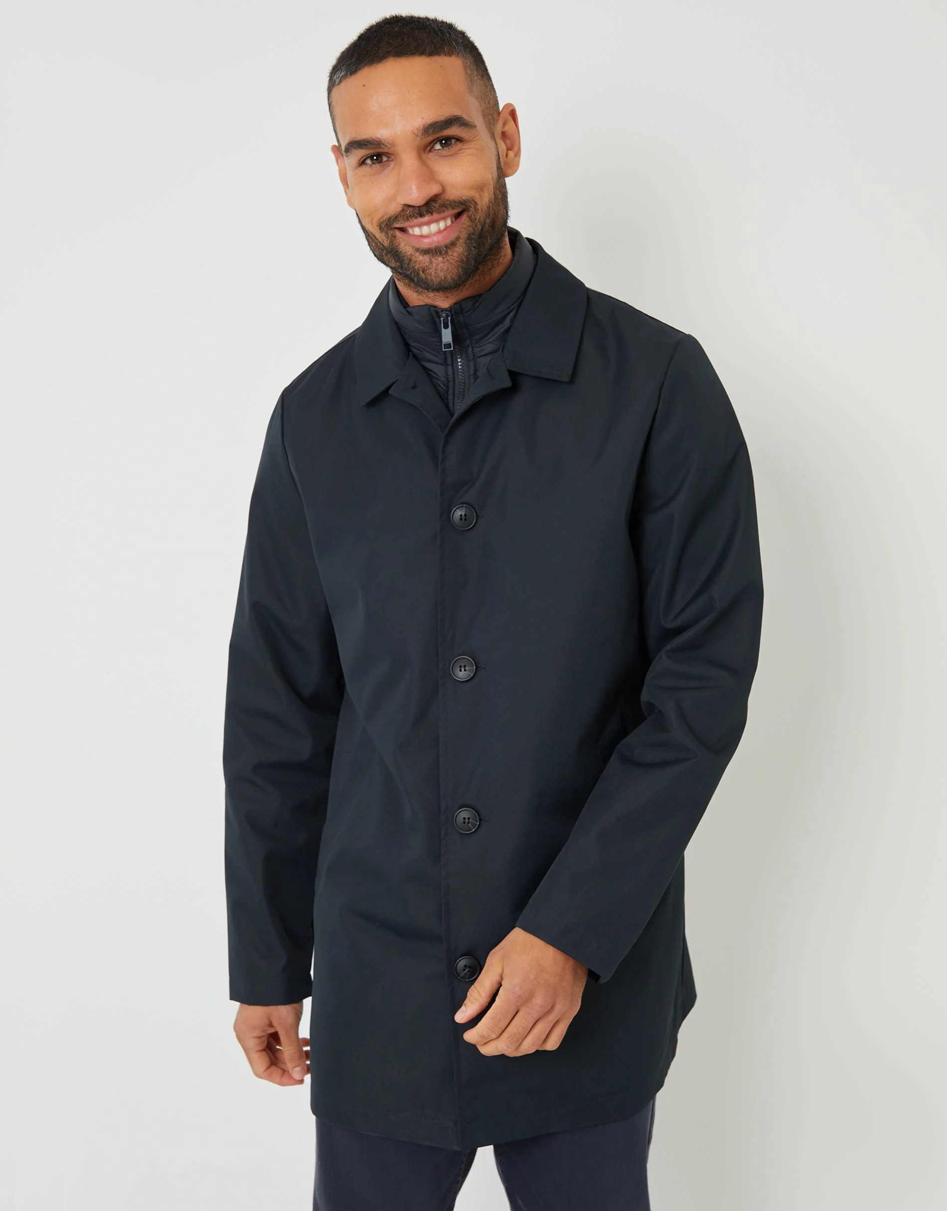 Collared Mock Layer Mac in Navy - Image 4