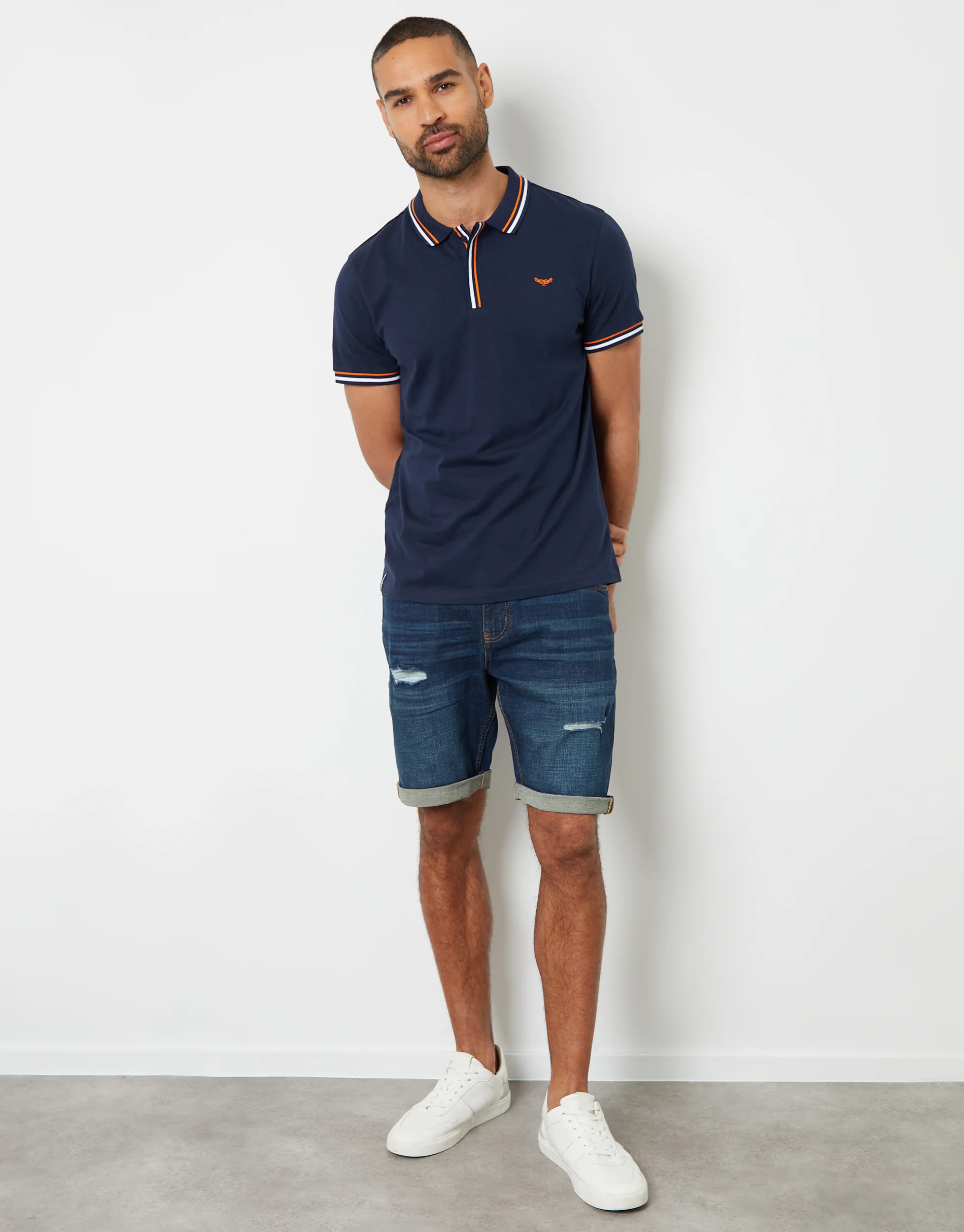 Contrast Tipping Hidden Placket Polo Shirt in Navy - Image 3