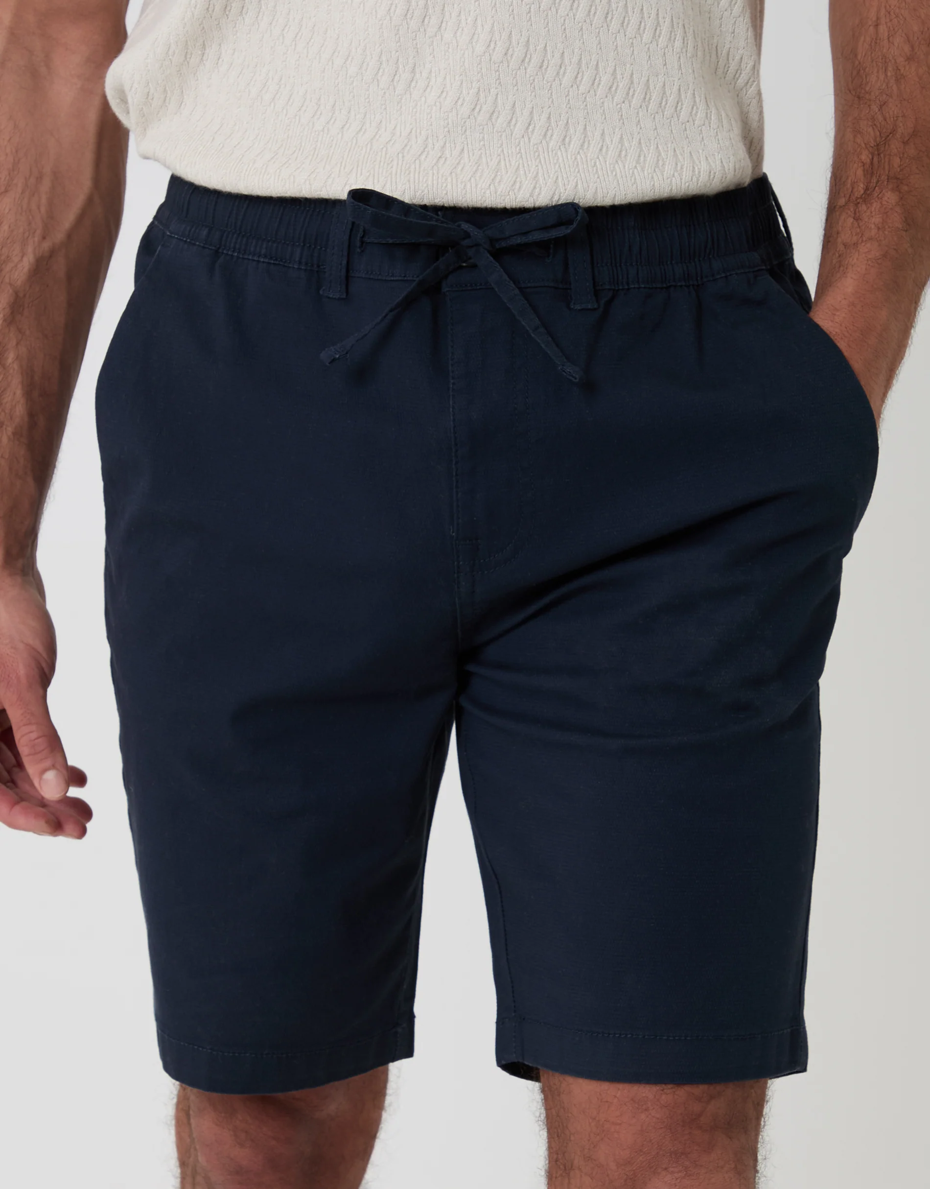 Regular Fit Elasticated Waist Stretch Chino Shorts in Navy - Image 4