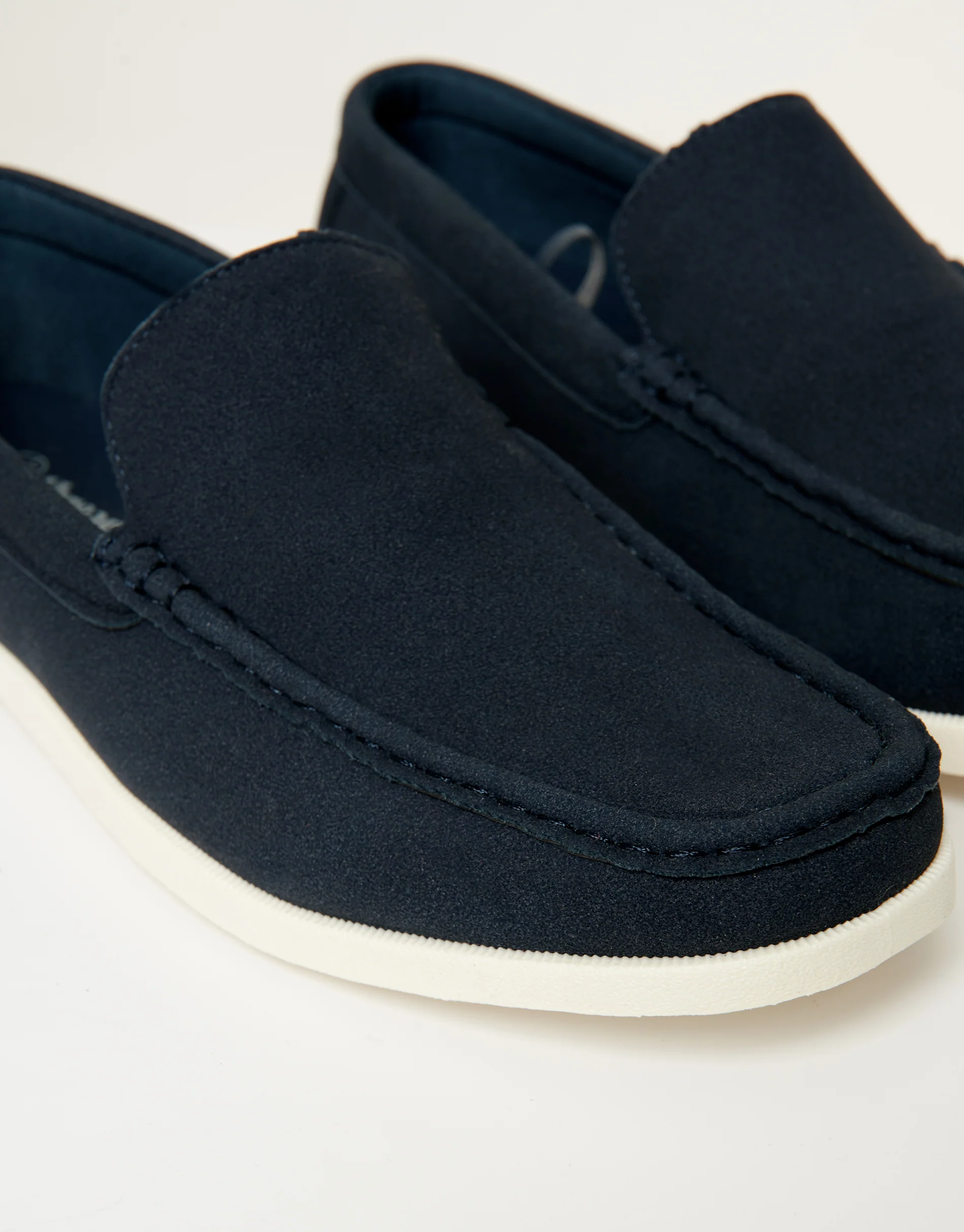 Faux Suede Slip On Loafers in Navy - Image 3