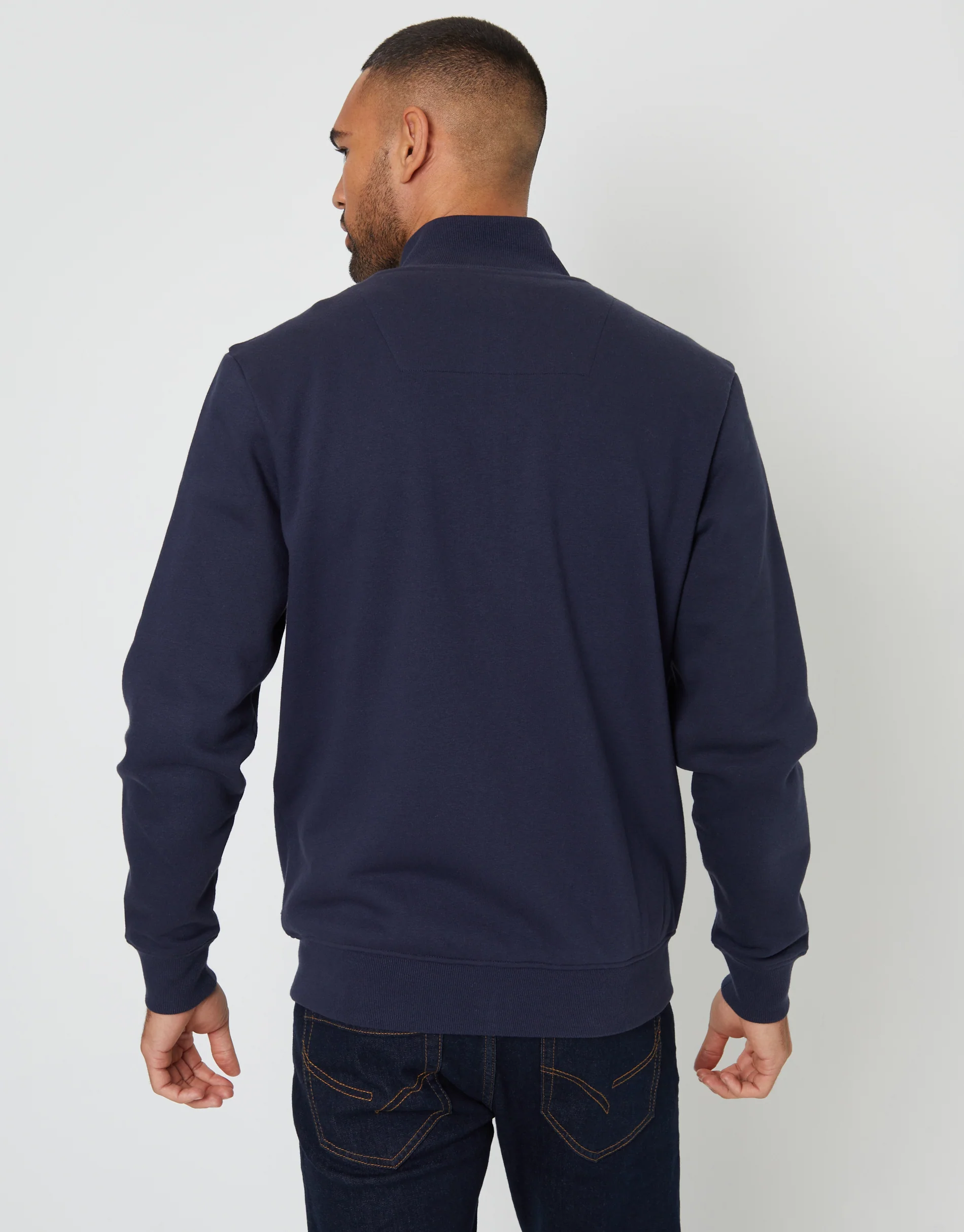 Funnel Neck Zip Through Sweatshirt in Navy - Image 2