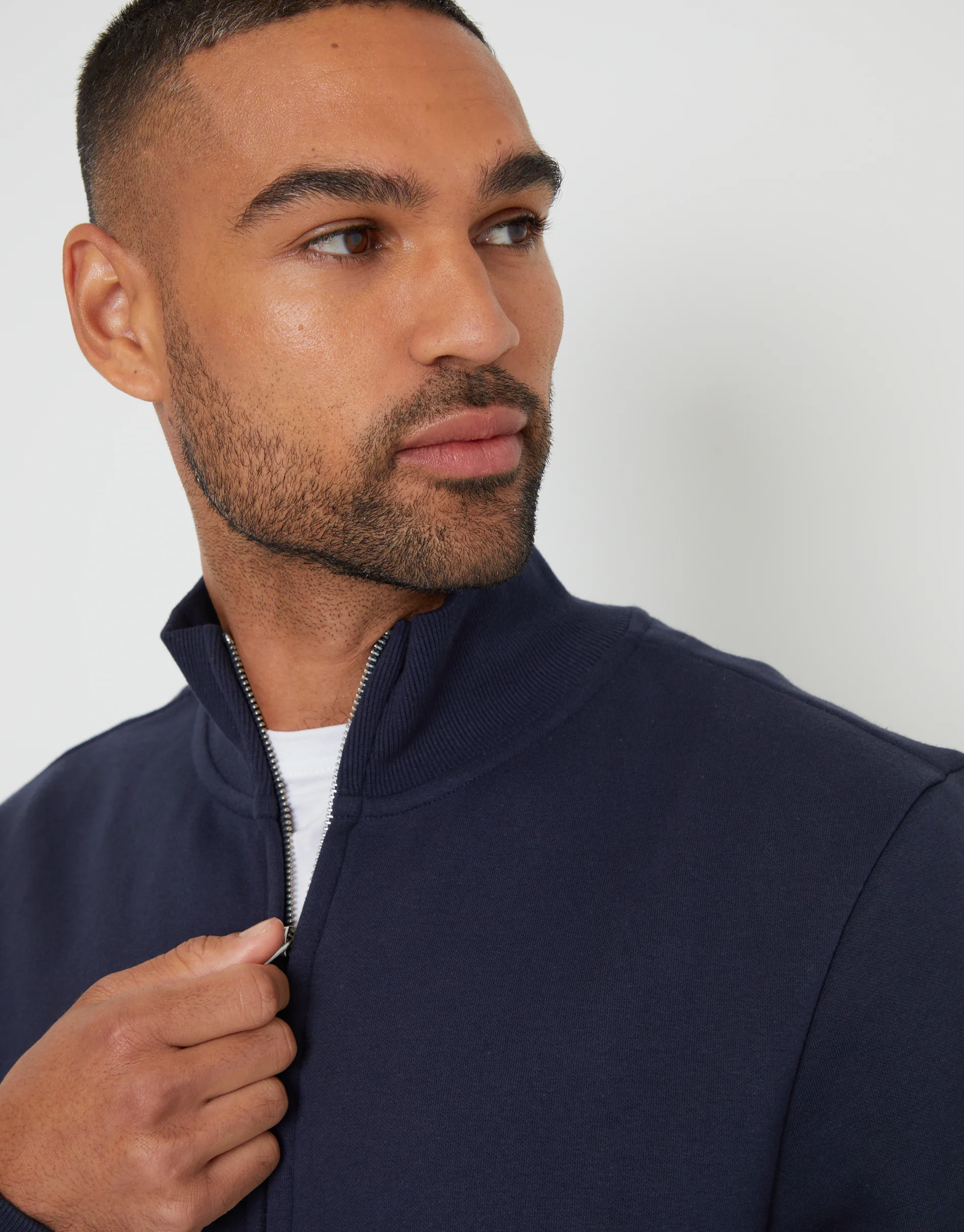 Funnel Neck Zip Through Sweatshirt in Navy - Image 4