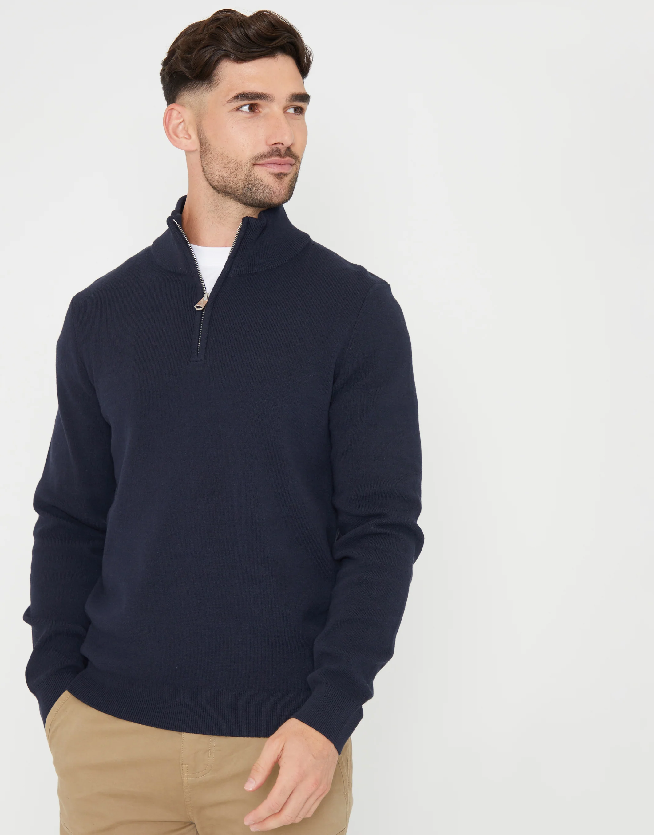 Knitted Quarter Zip Jumper in Navy