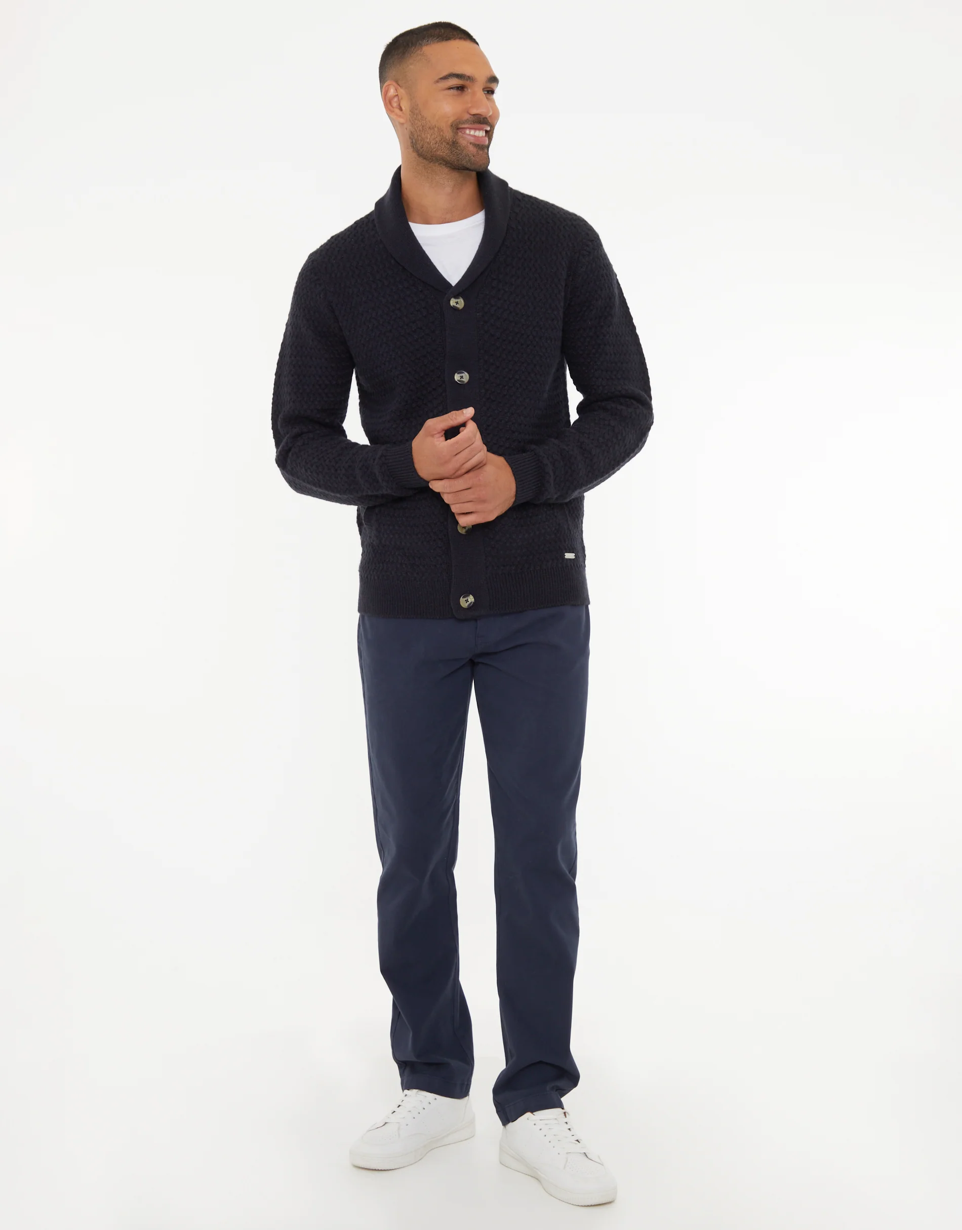Knitted Shawl Cardigan in Navy - Image 3