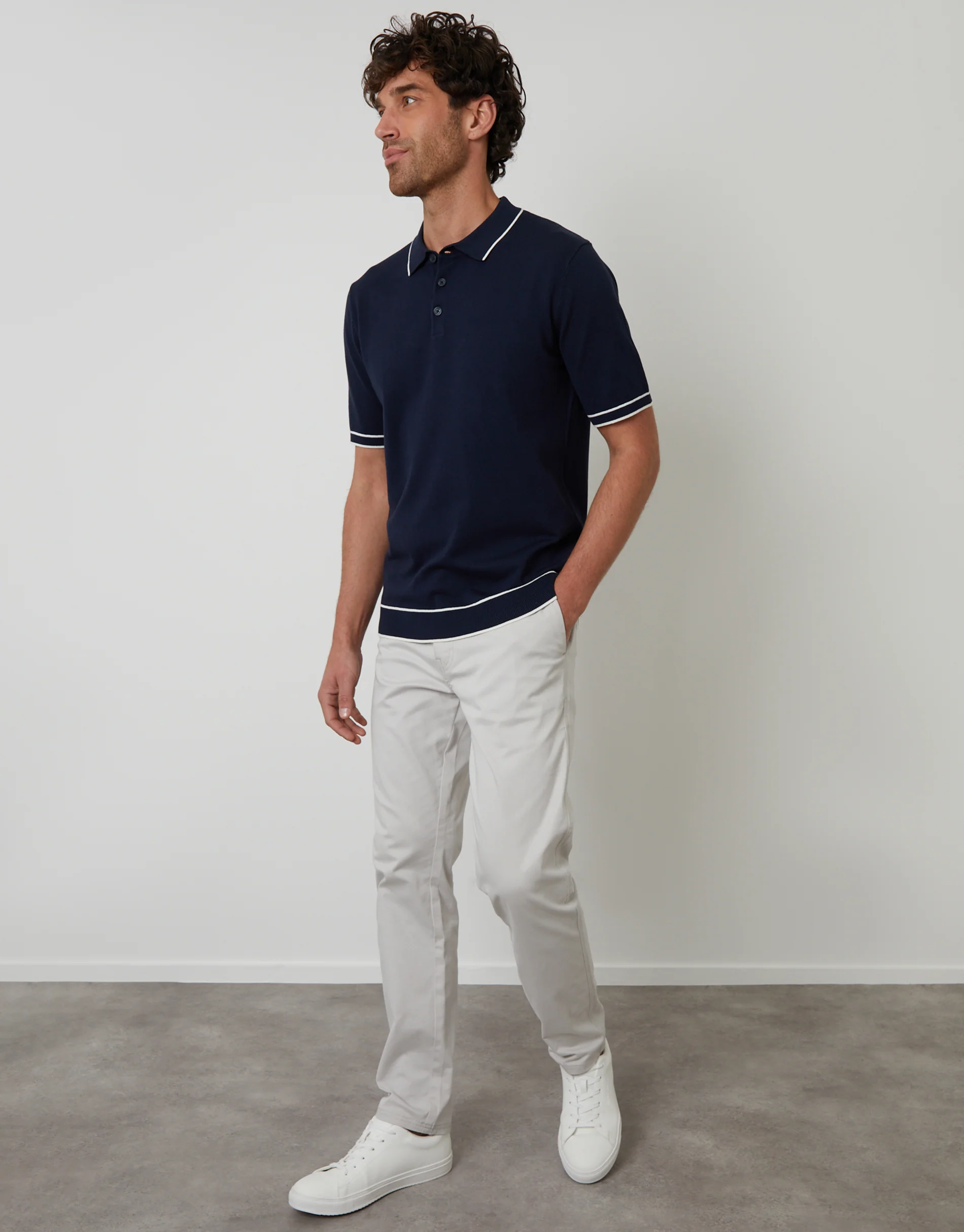 Knitted Short Sleeve Polo in Navy - Image 3