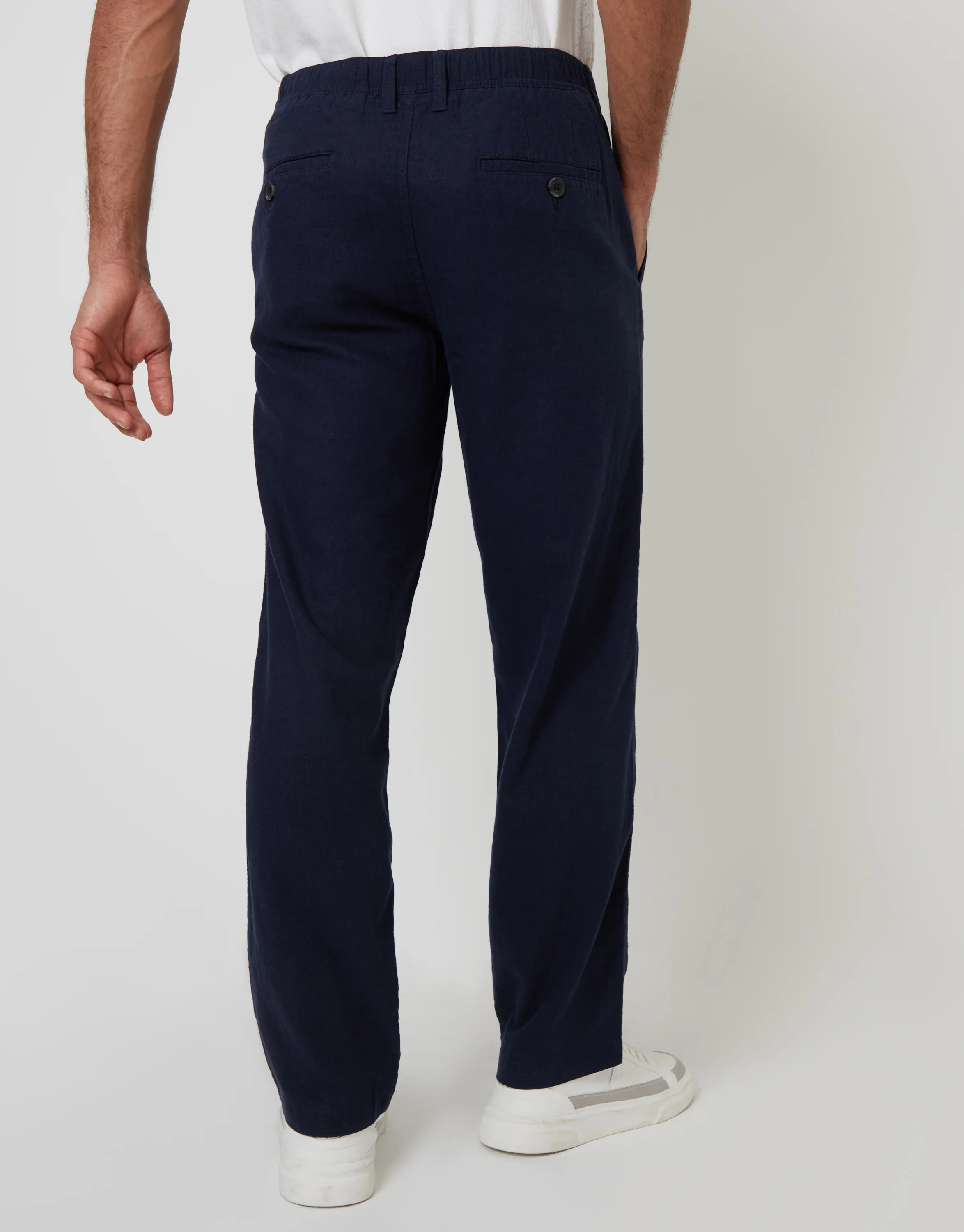 Linen Blend Trousers in Navy - Image 3