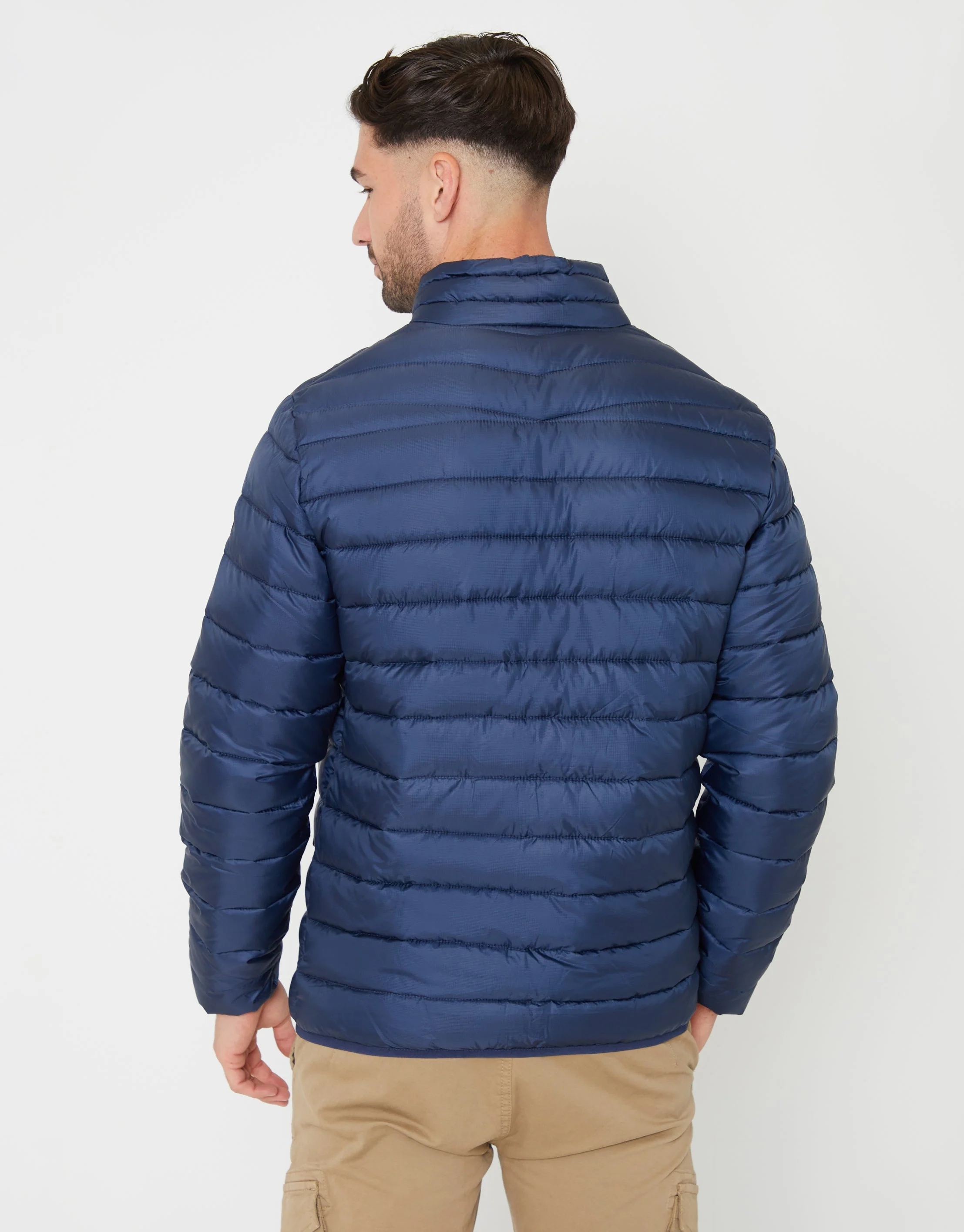 Matte Finish Padded Funnel Neck Jacket in Navy - Image 2