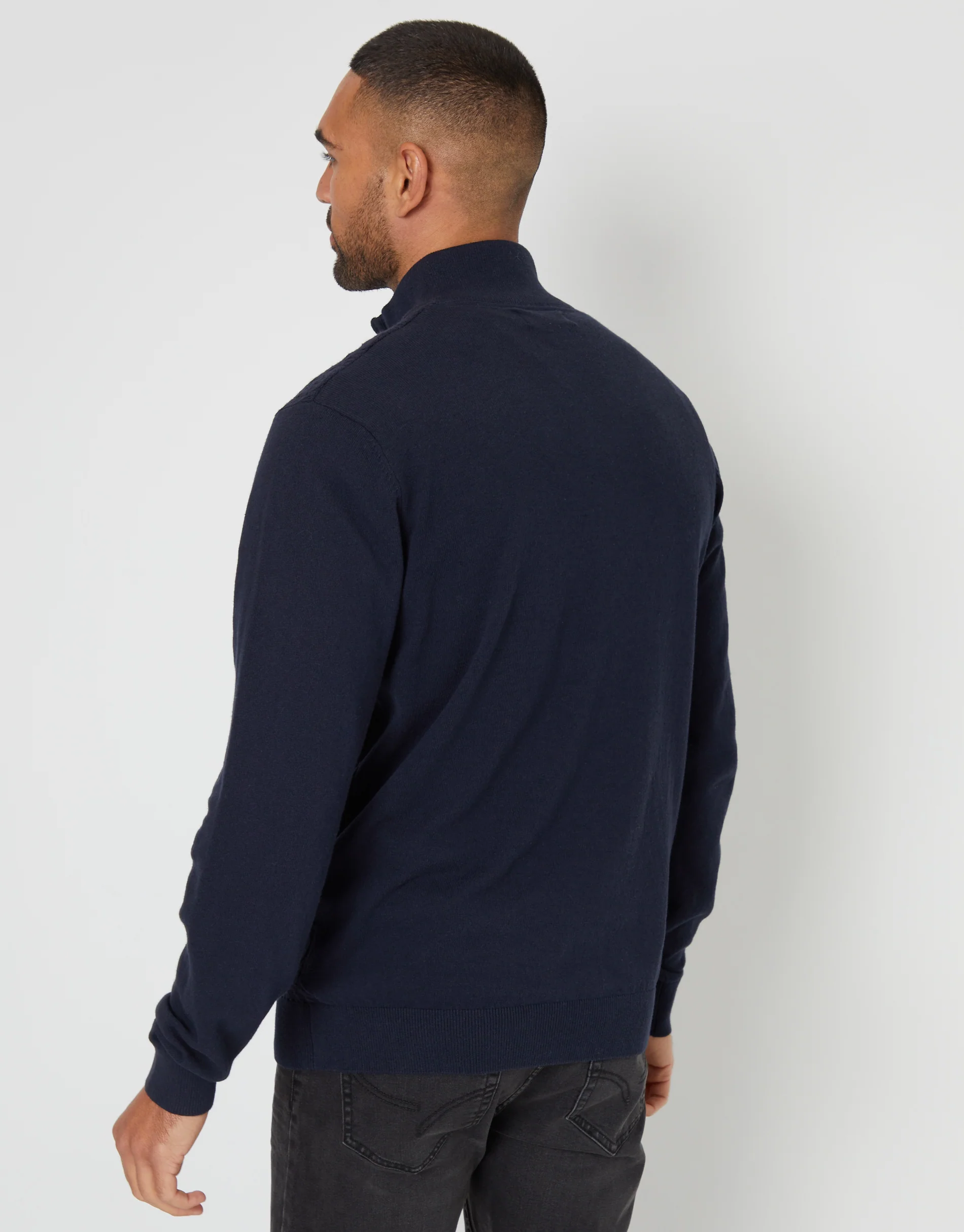 Mini Cable Knit Quarter Zip Jumper in Navy - Image 2
