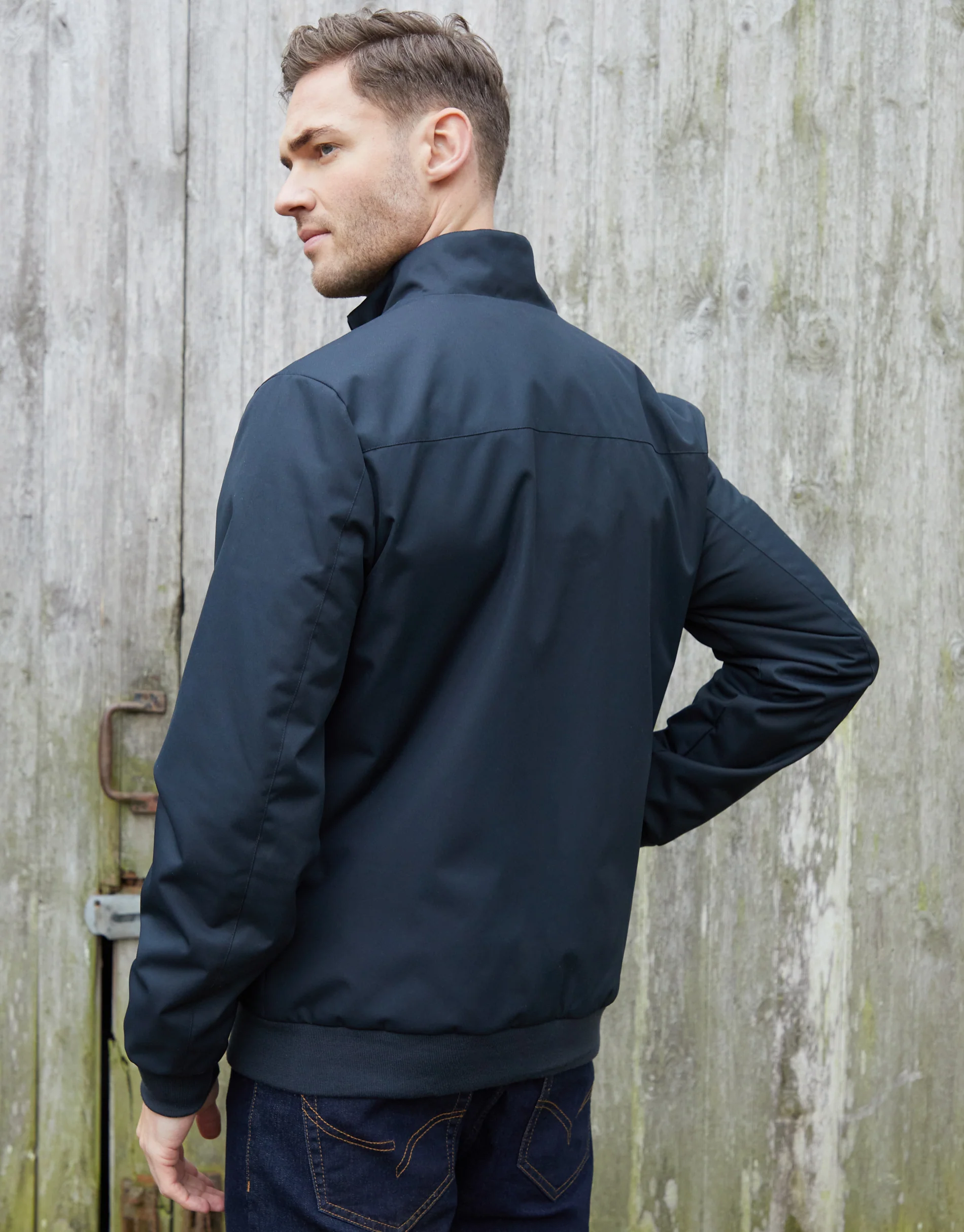 Patch Pocket Funnel Neck Harrington Style Jacket in Navy - Image 2