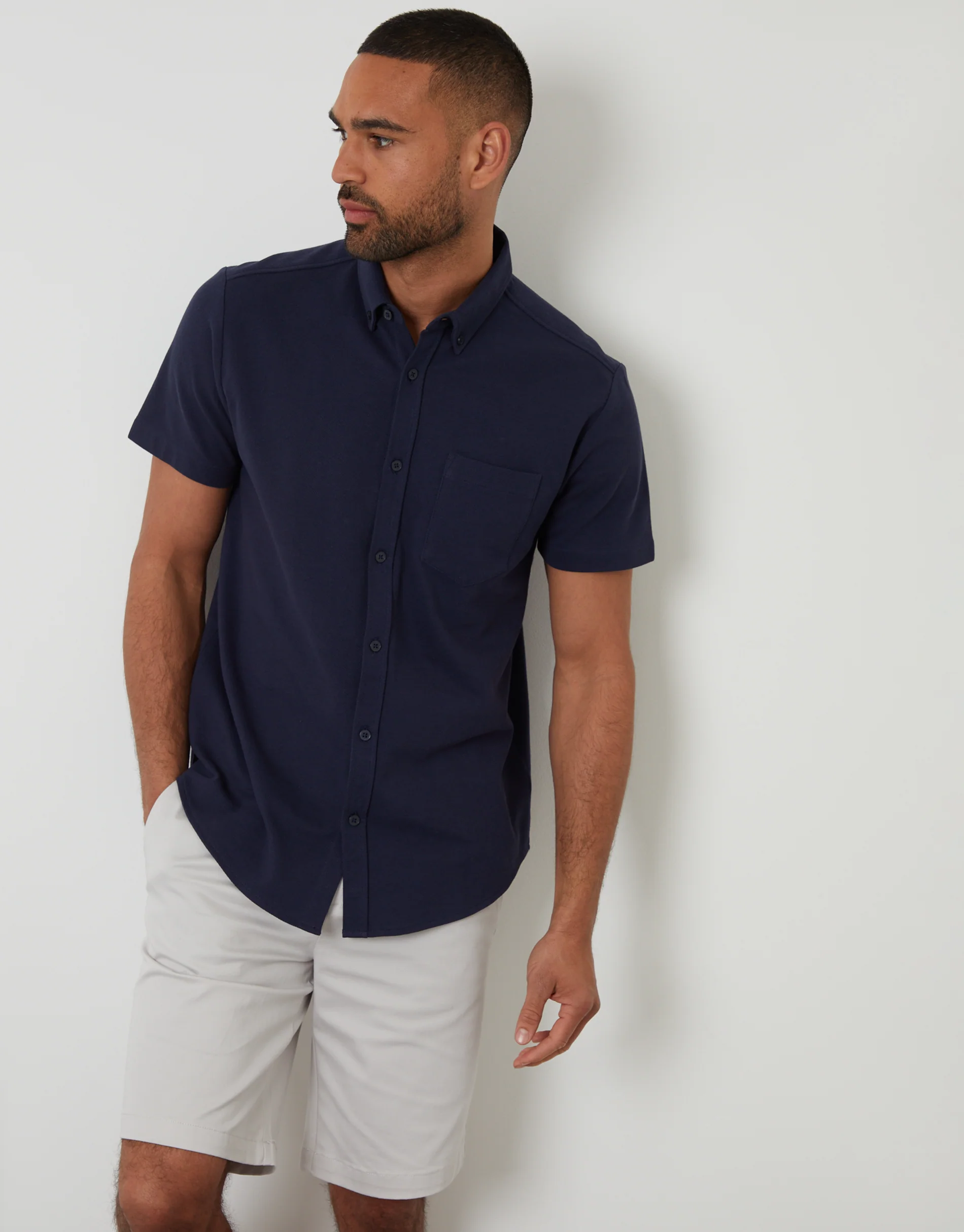 Pique Short Sleeve Shirt in Navy
