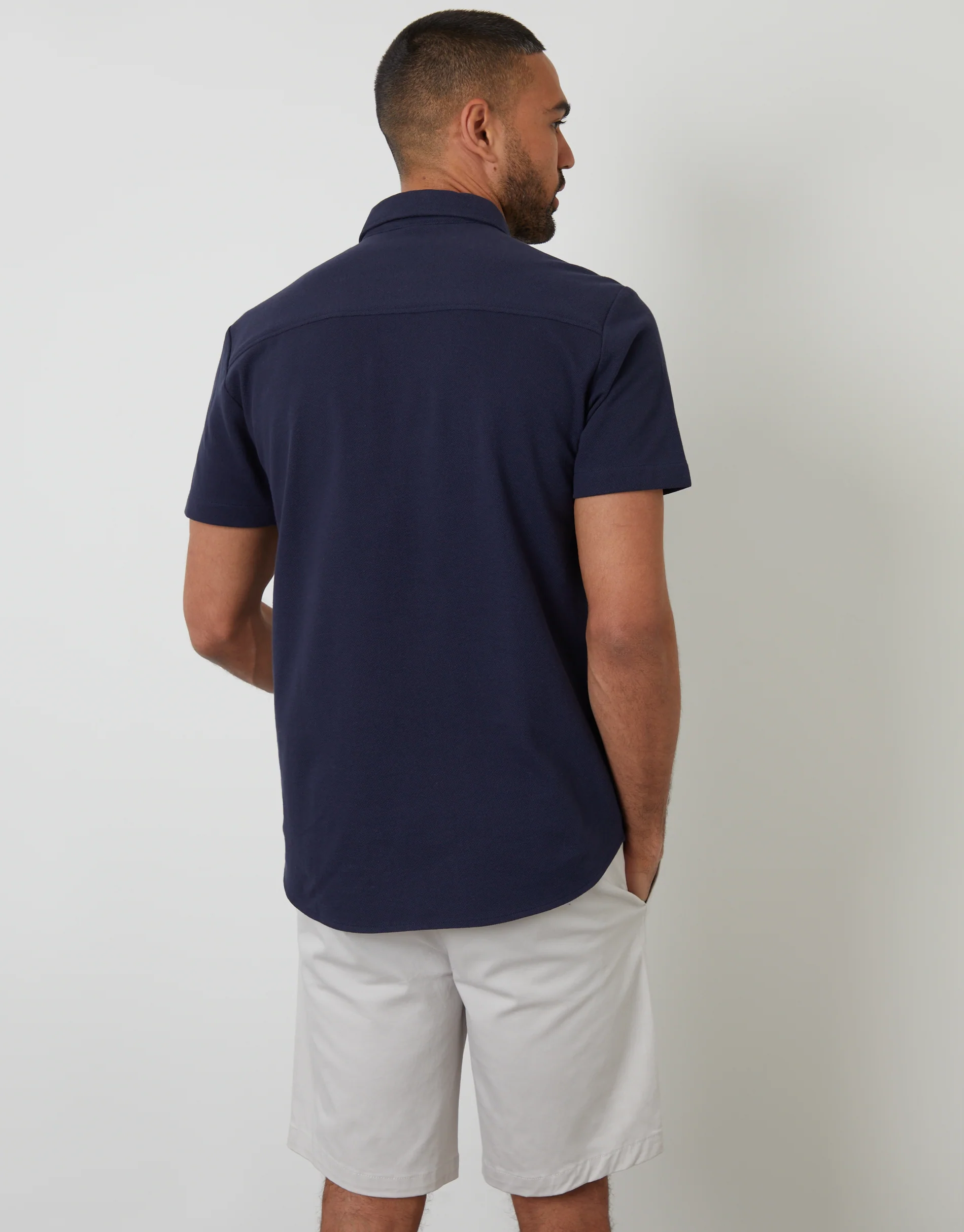 Pique Short Sleeve Shirt in Navy - Image 2