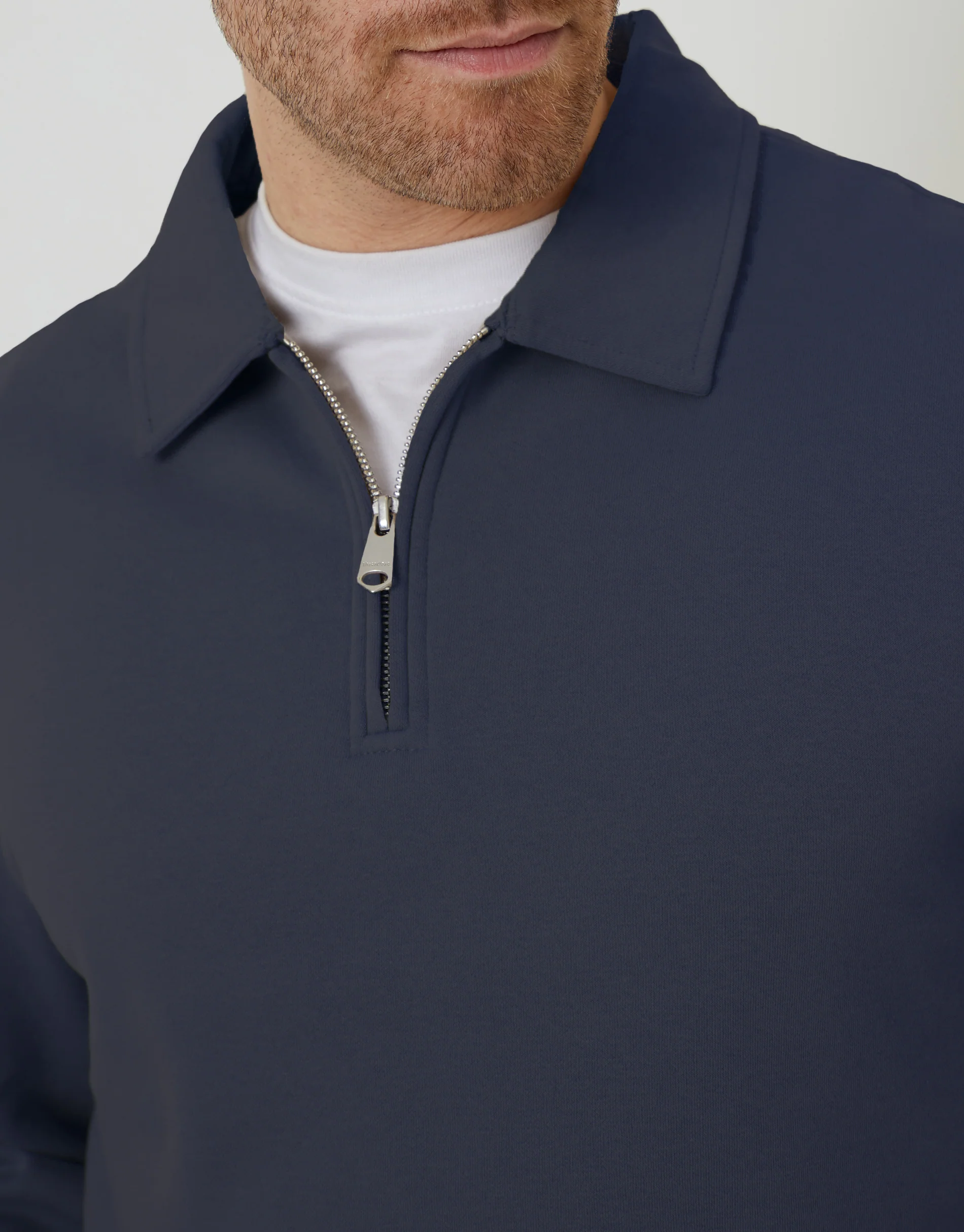 Quarter Zip Collared Sweatshirt in Navy - Image 4