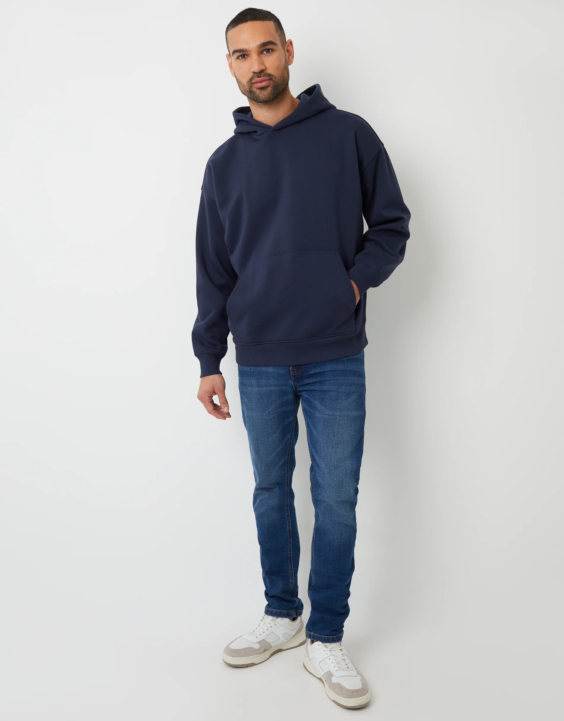 Relaxed Fit Overhead Hoodie in Navy - Image 3