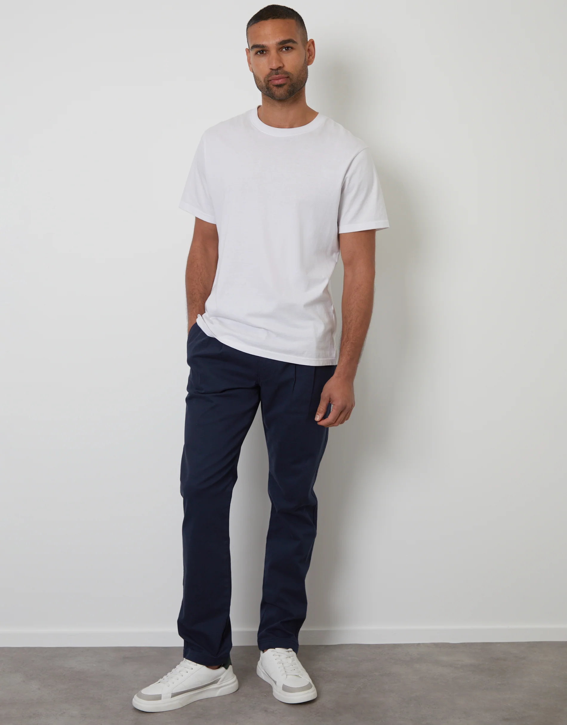 Relaxed Fit Stretch Chino Trousers in Navy