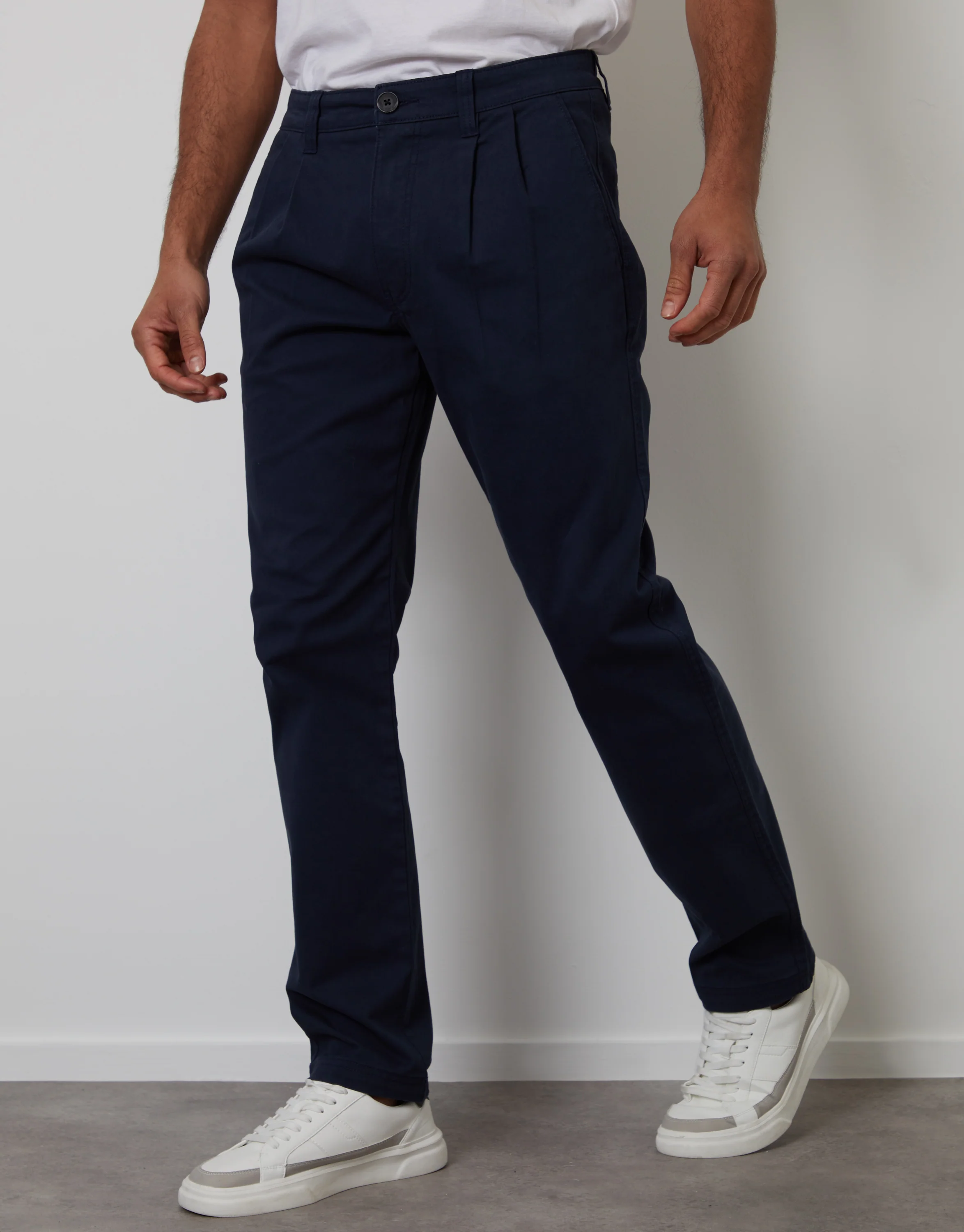 Relaxed Fit Stretch Chino Trousers in Navy - Image 2