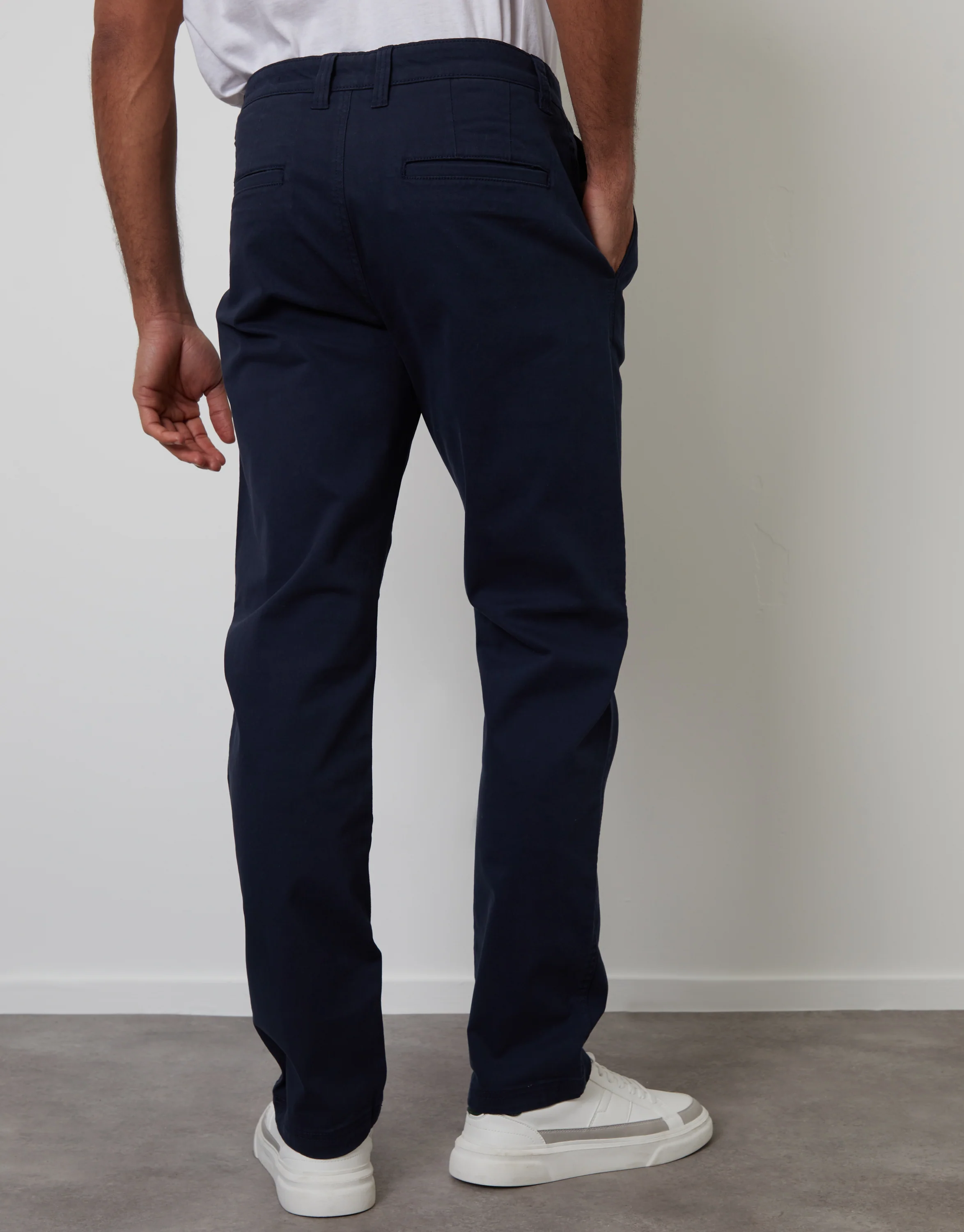 Relaxed Fit Stretch Chino Trousers in Navy - Image 3