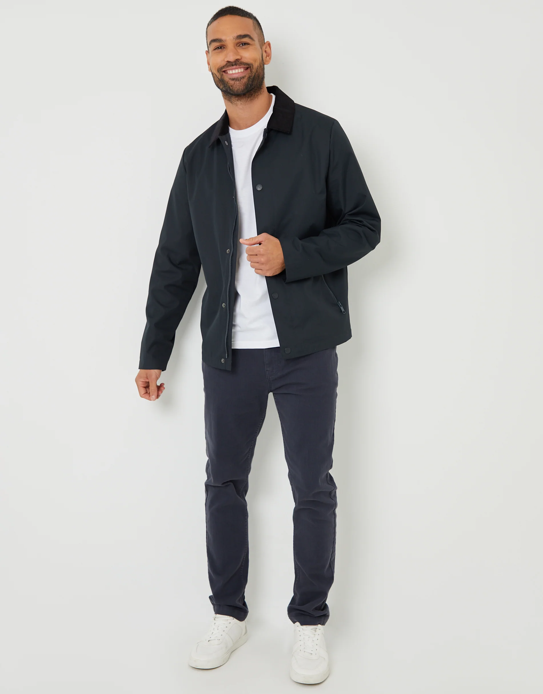 Showerproof Corduroy Collar Jacket in Navy - Image 3