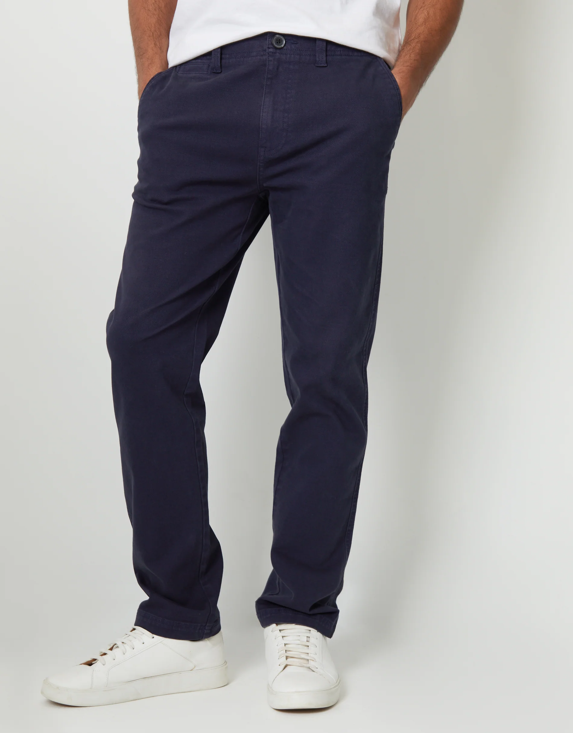 Straight Leg Stretch Canvas Trousers in Navy - Image 2
