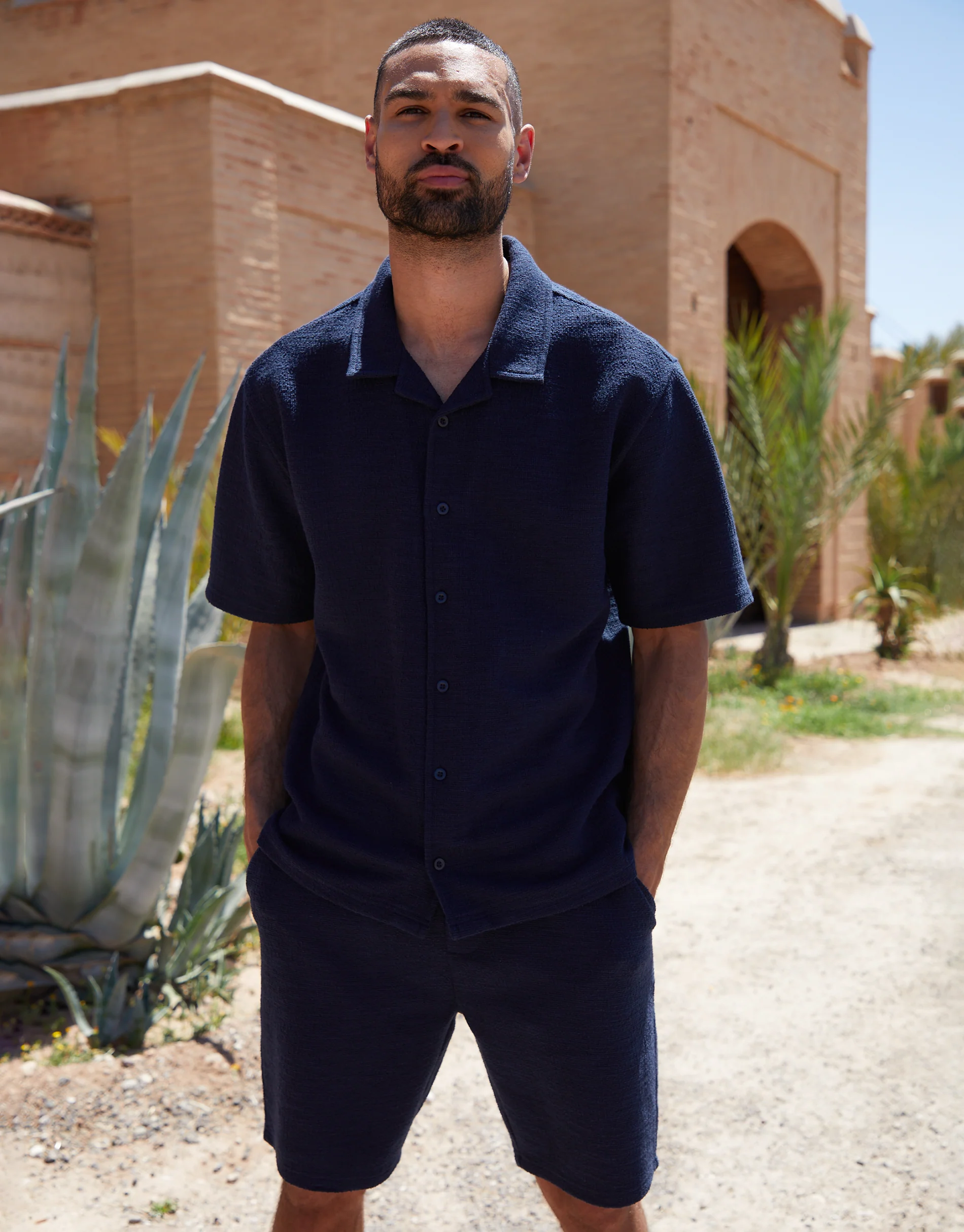 Textured Elasticated Shorts in Navy