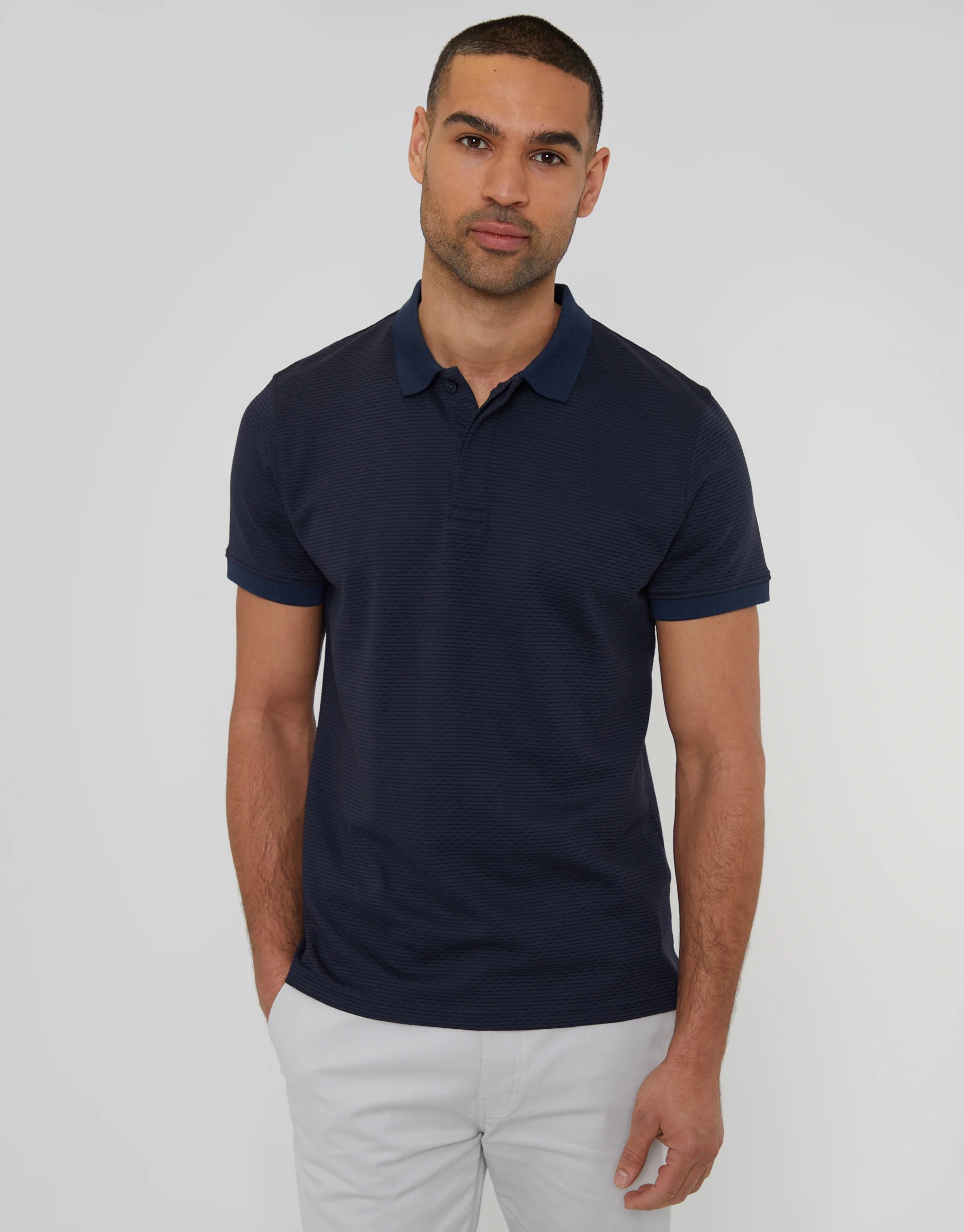 Textured Hidden Placket Polo Shirt in Navy