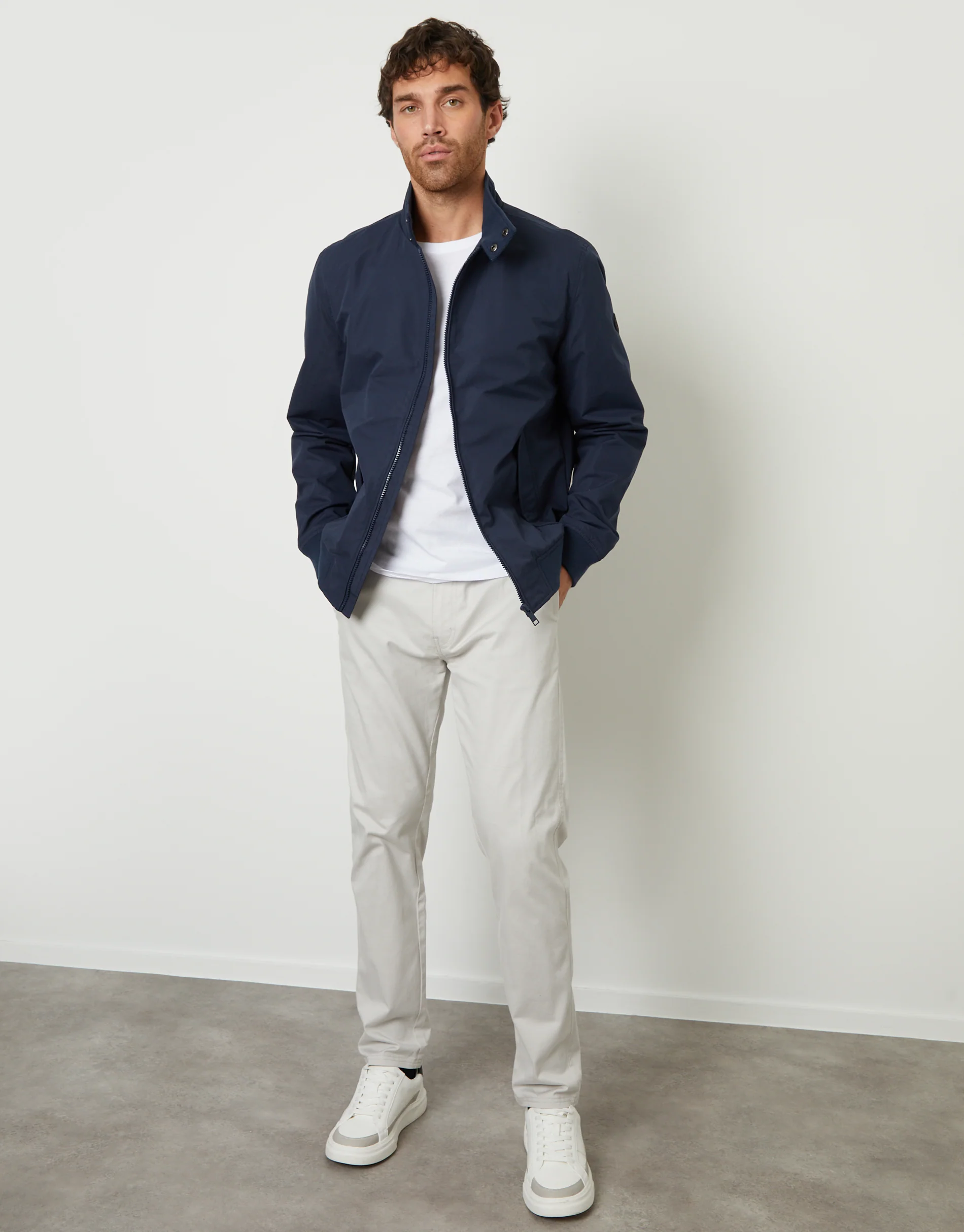 Zip Up Harrington Jacket in Navy - Image 3
