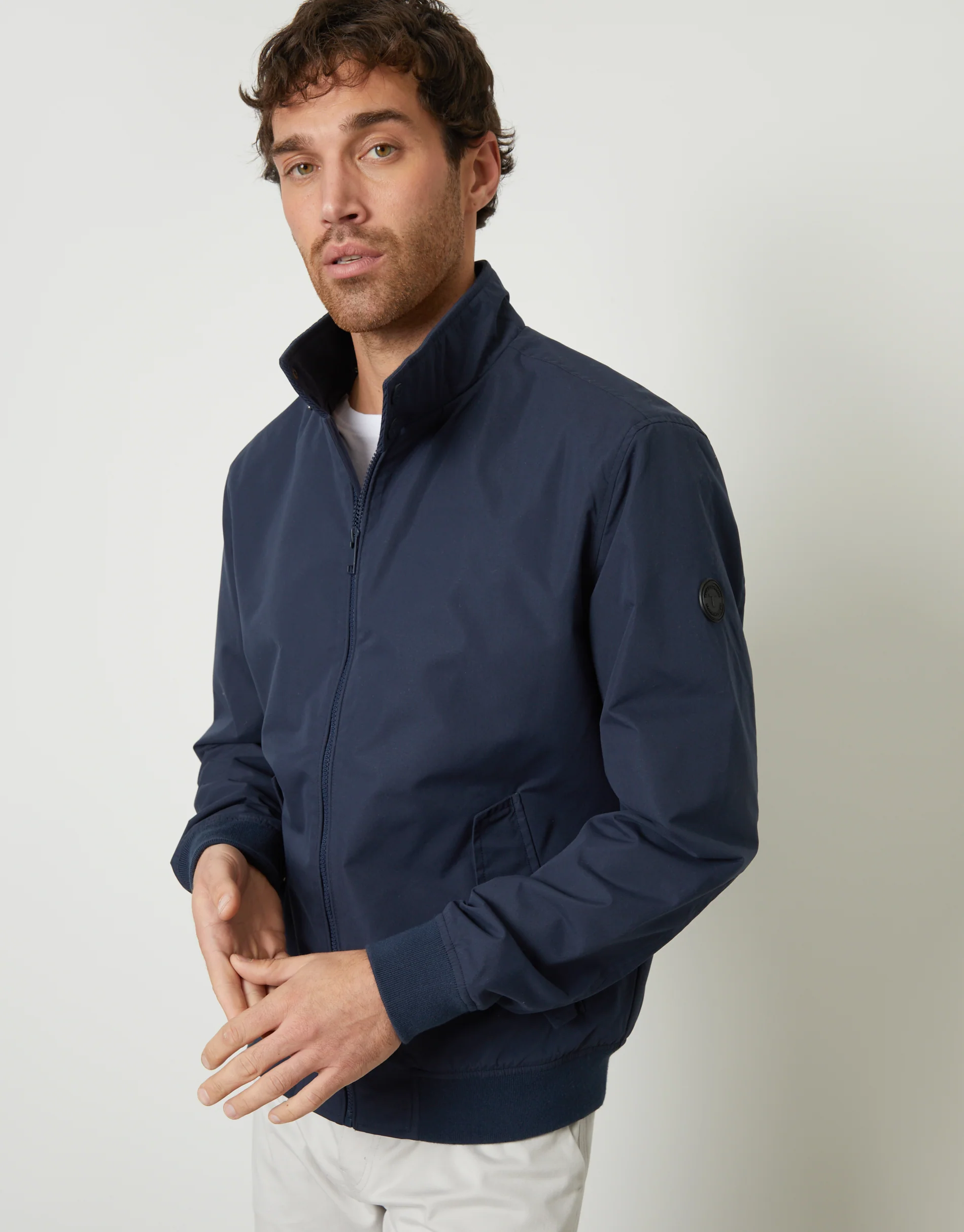 Zip Up Harrington Jacket in Navy - Image 5