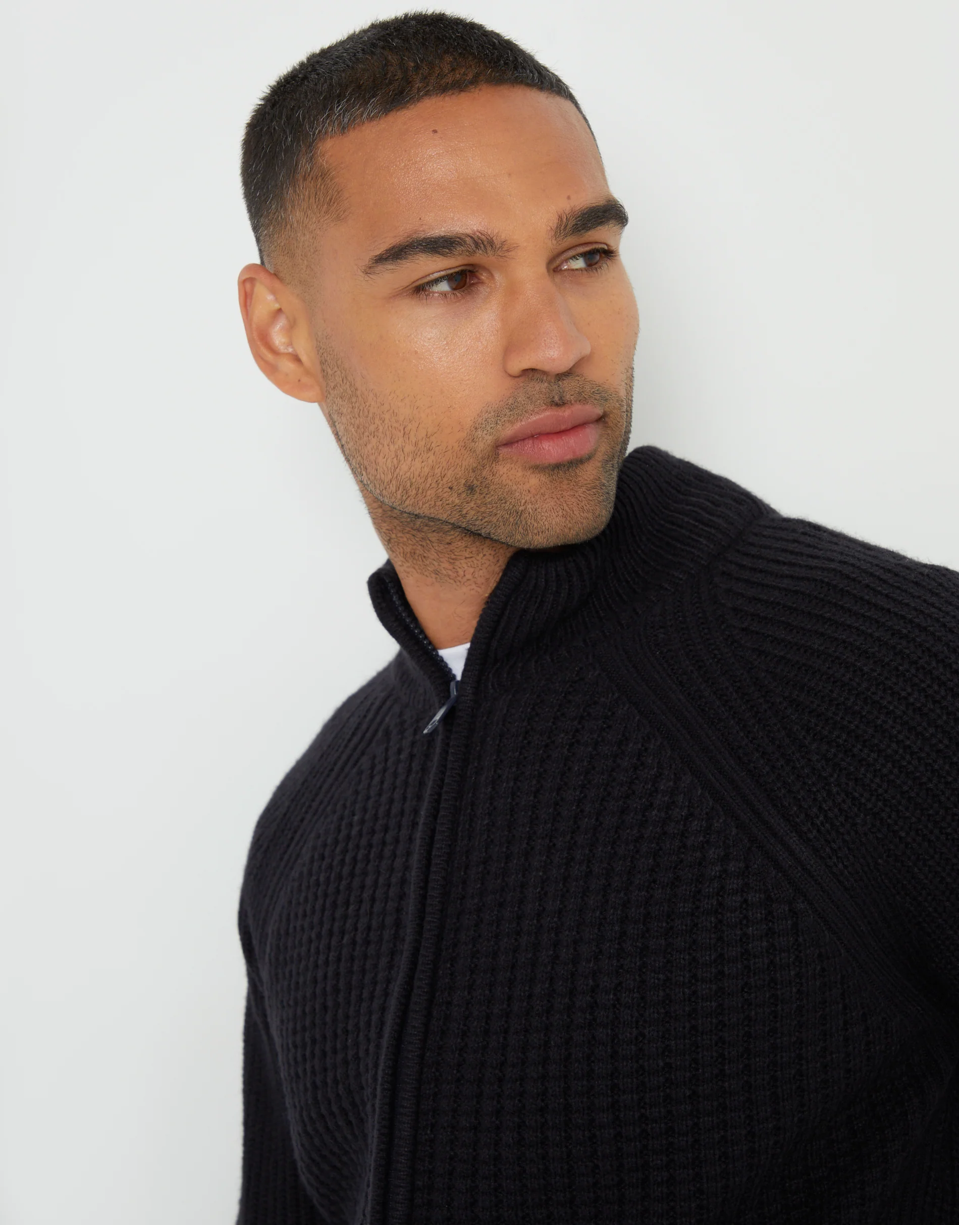 Zip Up Microfleece Lined Cardigan in Navy - Image 4