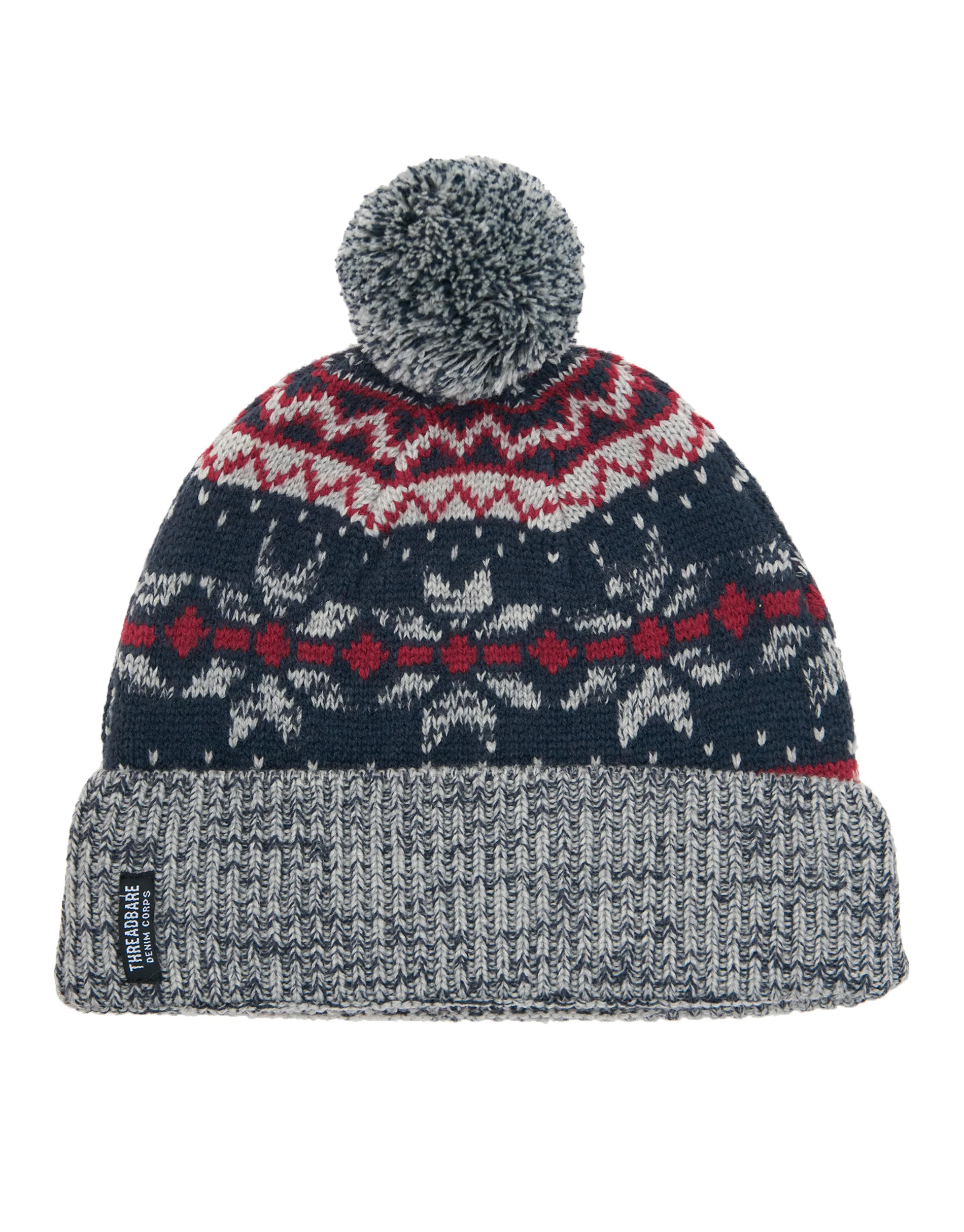 Fairisle Bobble Hat and Scarf Set in Grey - Image 2