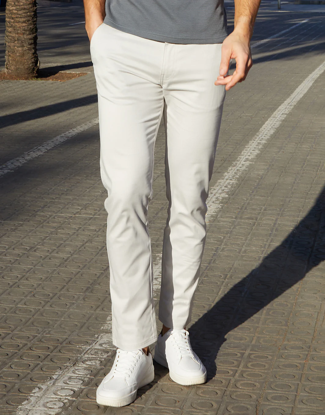 Regular Fit Chino Trousers in Off White