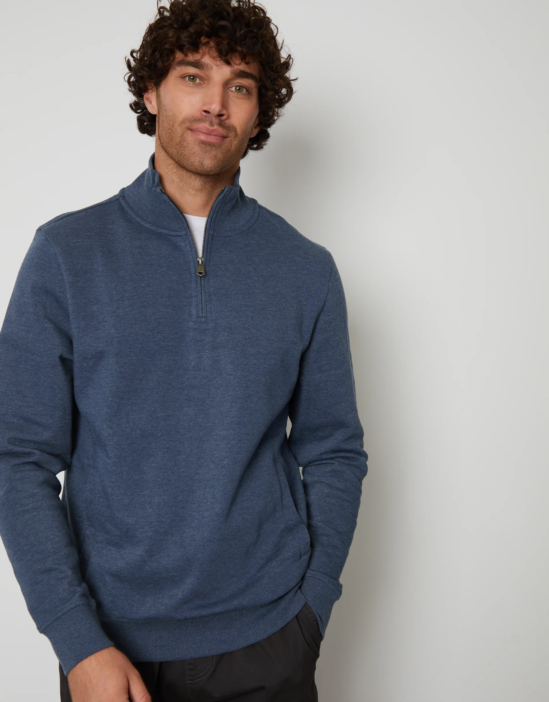 Quarter Zip Sweatshirt in Denim Marl Blue