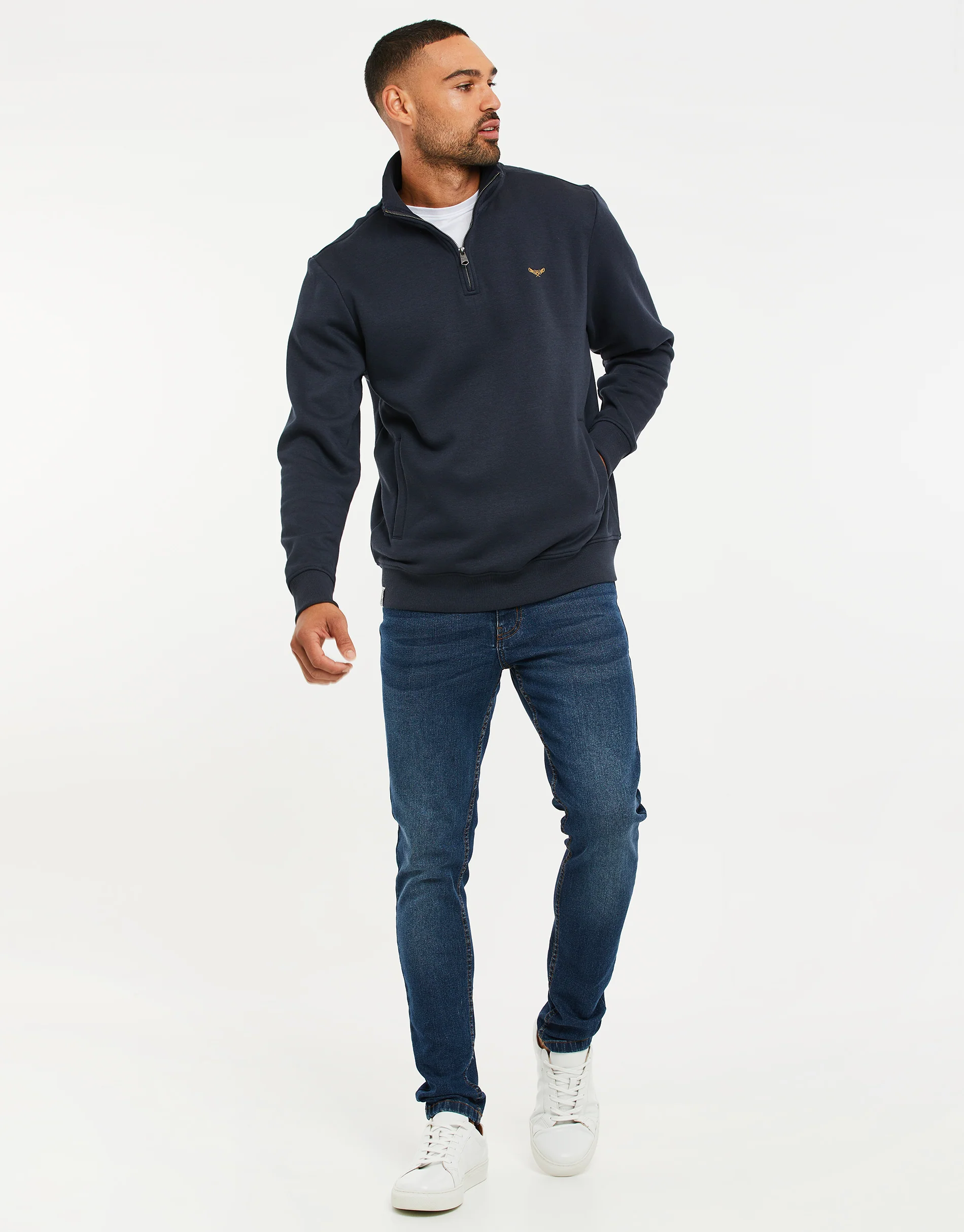 Quarter Zip Sweatshirt in Navy - Image 3